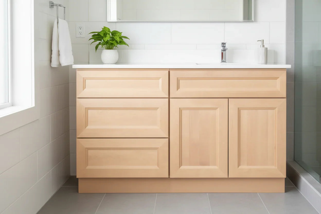 Offset Sink Bathroom Vanity in Timber