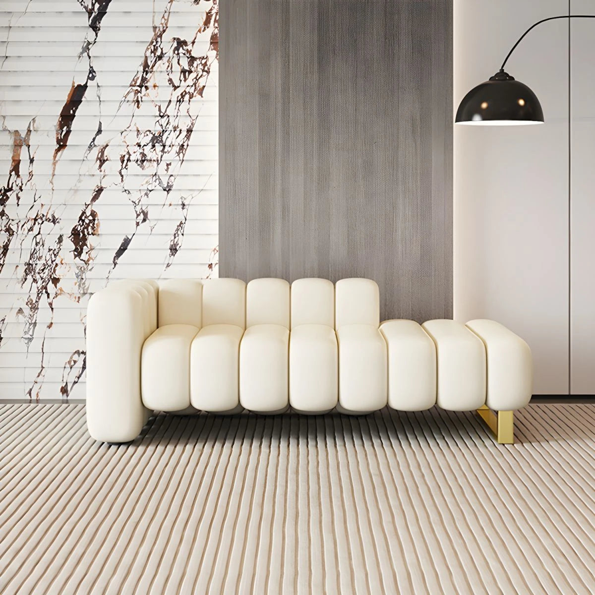 Modern Left Arm Channel Tufted Chaise Lounge