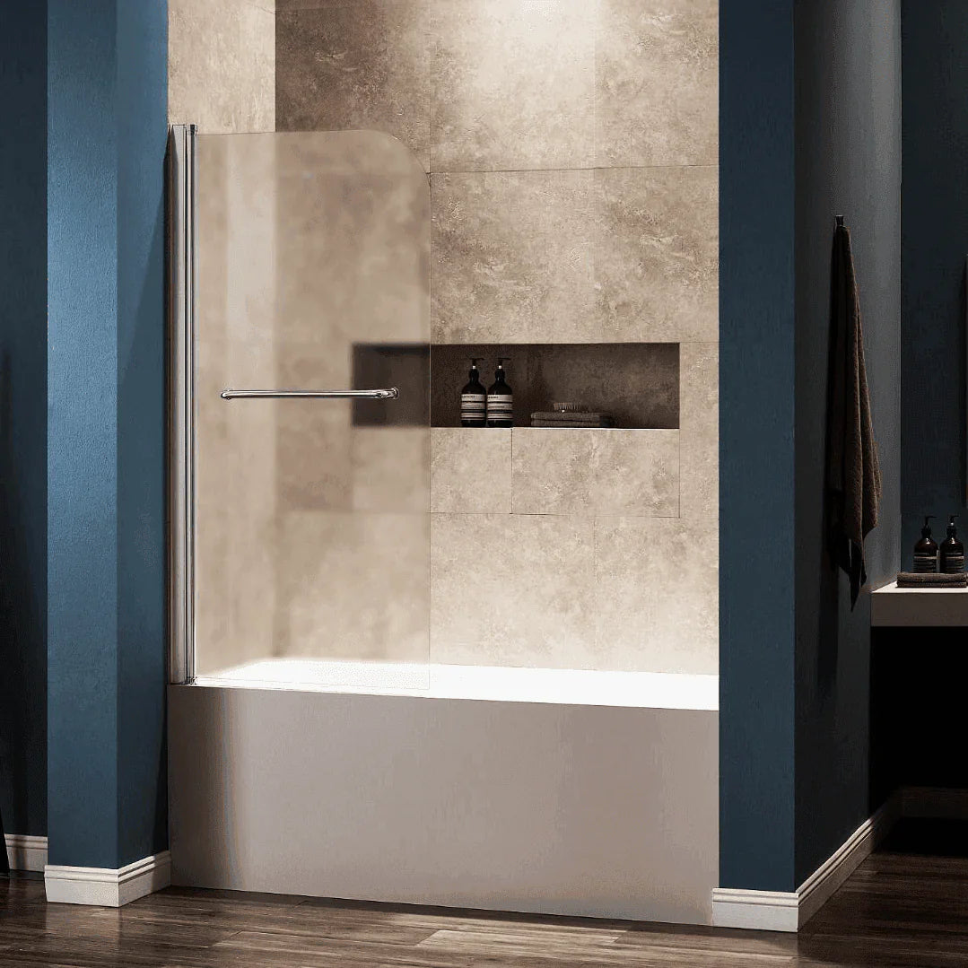 Frameless Pivot Tub Door with Frosted Glass and Handle
