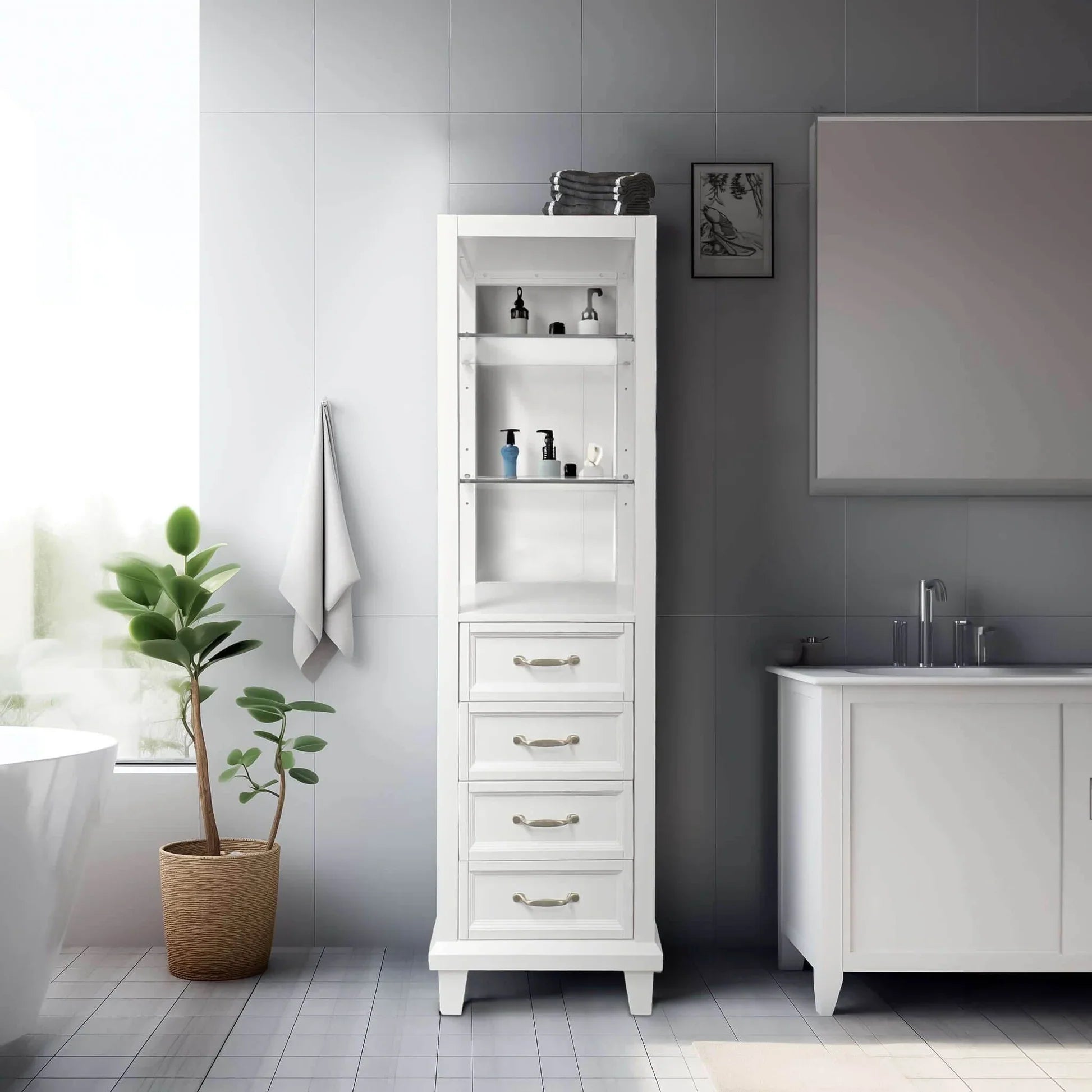 White Linen Cabinet 18"W x 18"D x 60