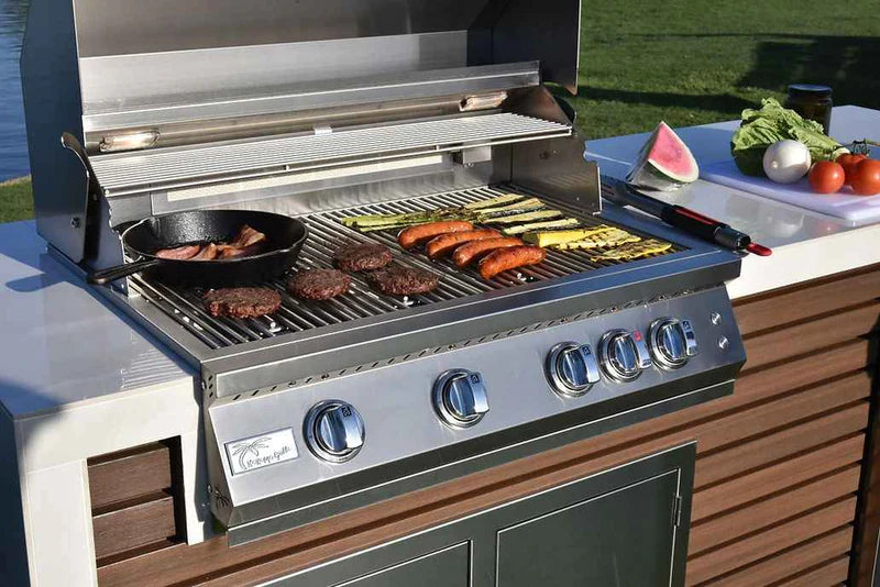 Outdoor Kitchen Island with Waterfall Edge – 32” Built-In Grill