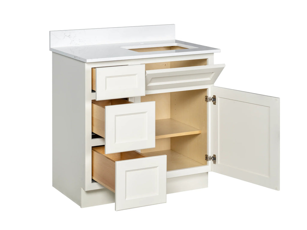 Offset Sink Bathroom Vanity in Off-White