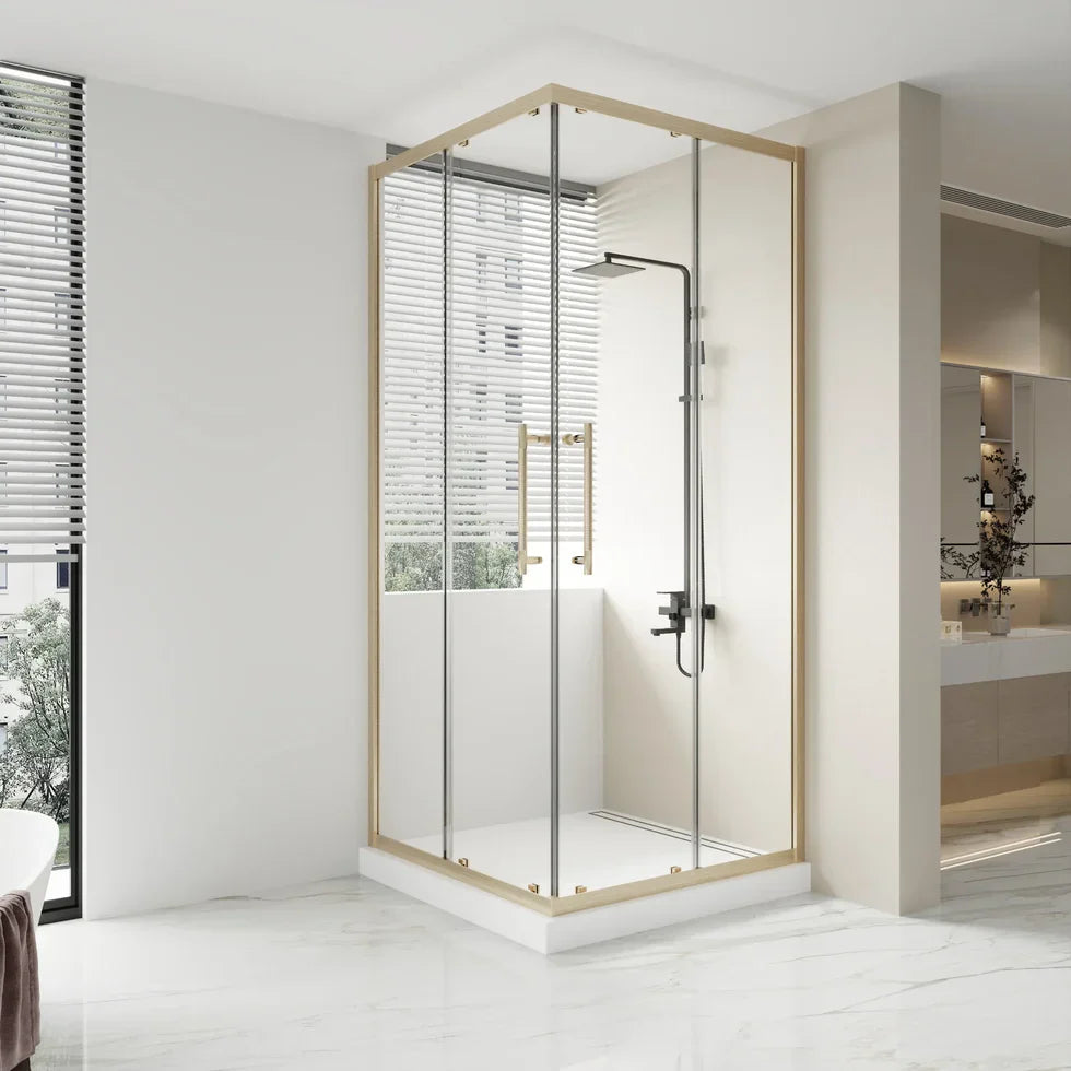 Brushed Gold Reversible Corner Sliding Shower Door