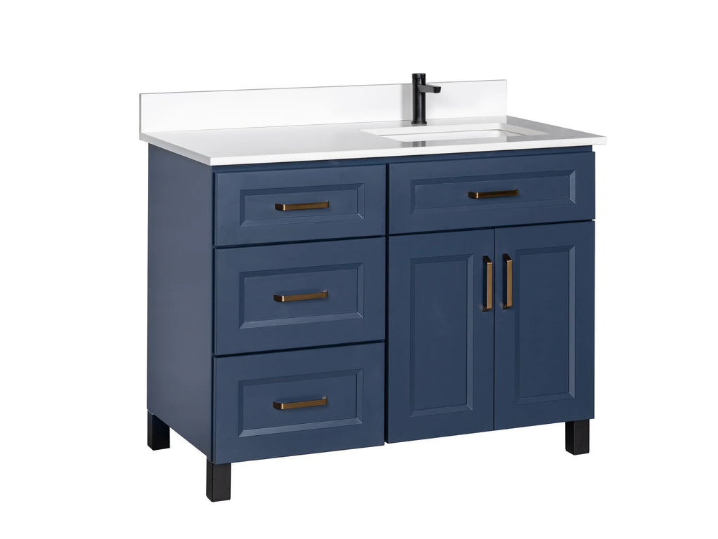Offset Bathroom Vanity in Blue with Legs