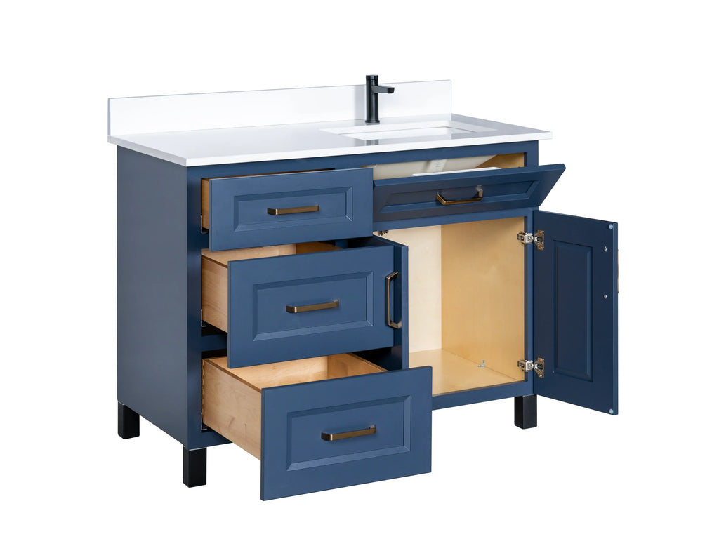 Offset Bathroom Vanity in Blue with Legs