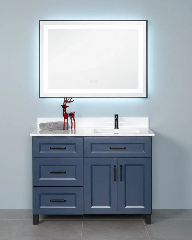 Offset Bathroom Vanity in Blue with Legs