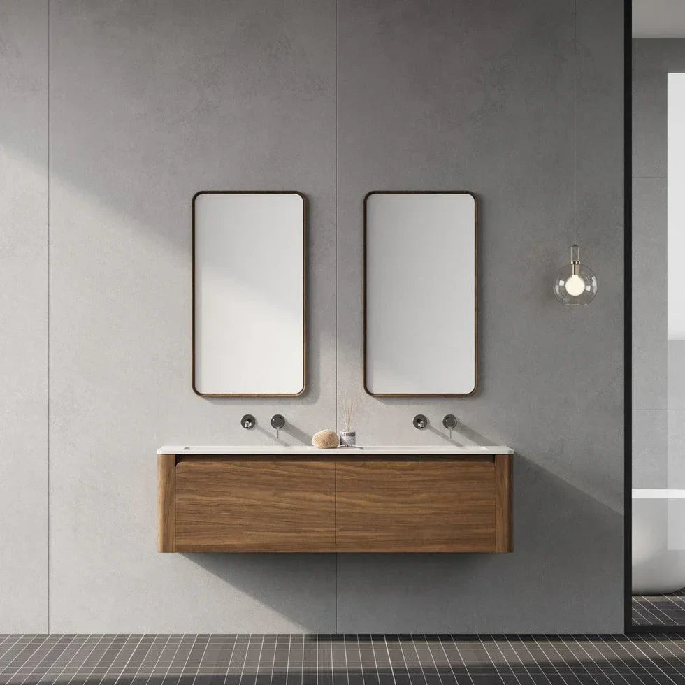 Walnut Wall Mount Double Sink Bathroom Vanity