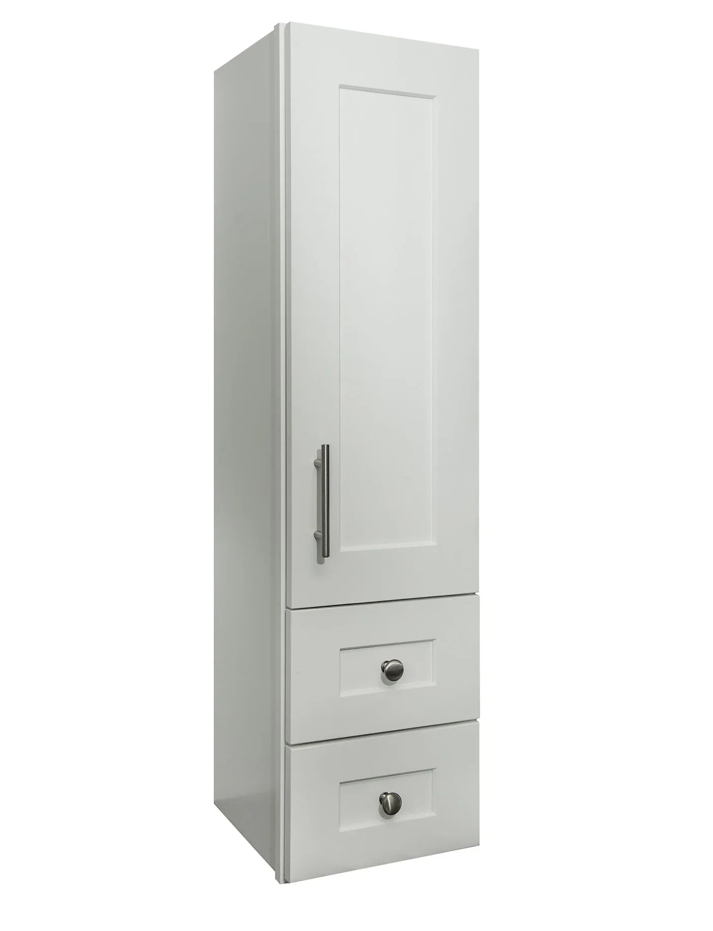 White Linen Cabinet with Wood Door