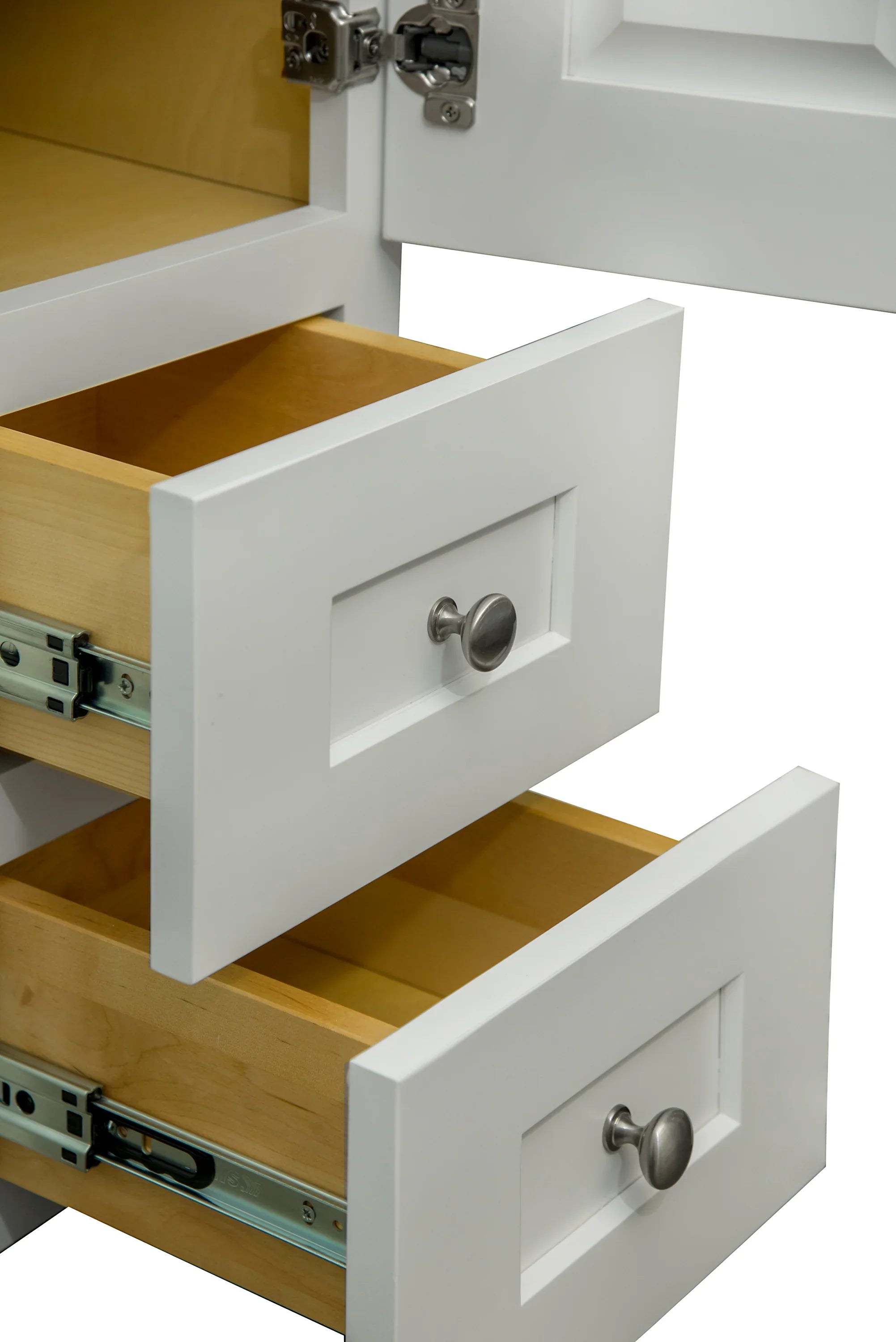 White Linen Cabinet with Wood Door