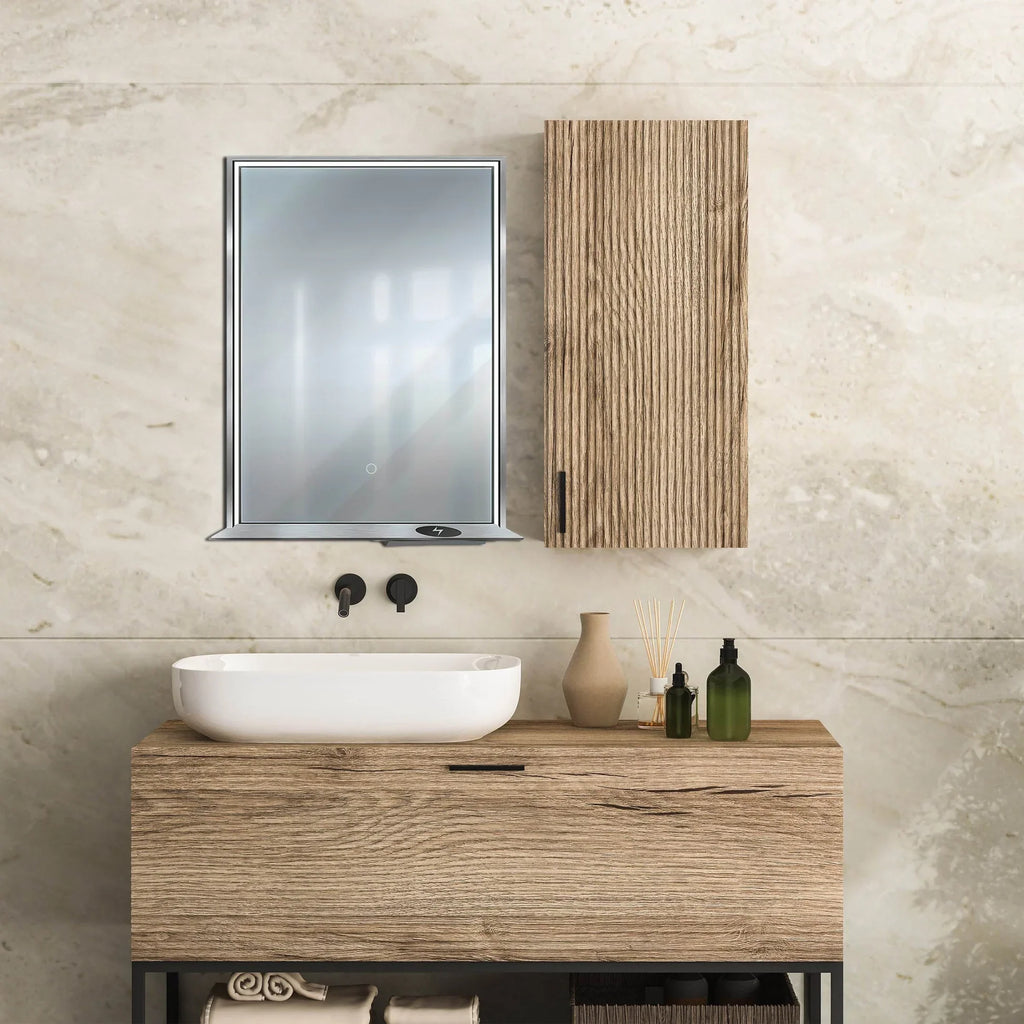 Framed LED Mirror with Bluetooth Speaker and Wireless Cell Phone Charger; Available in 3 colors