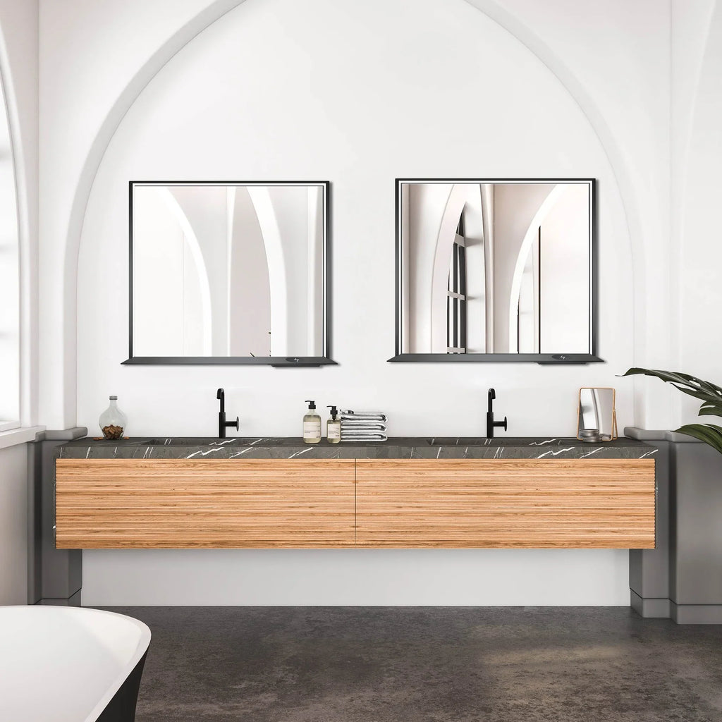 Allegra 36"W x 32"H Framed LED Mirror with Bluetooth Speaker and Wireless Cell Phone Charger