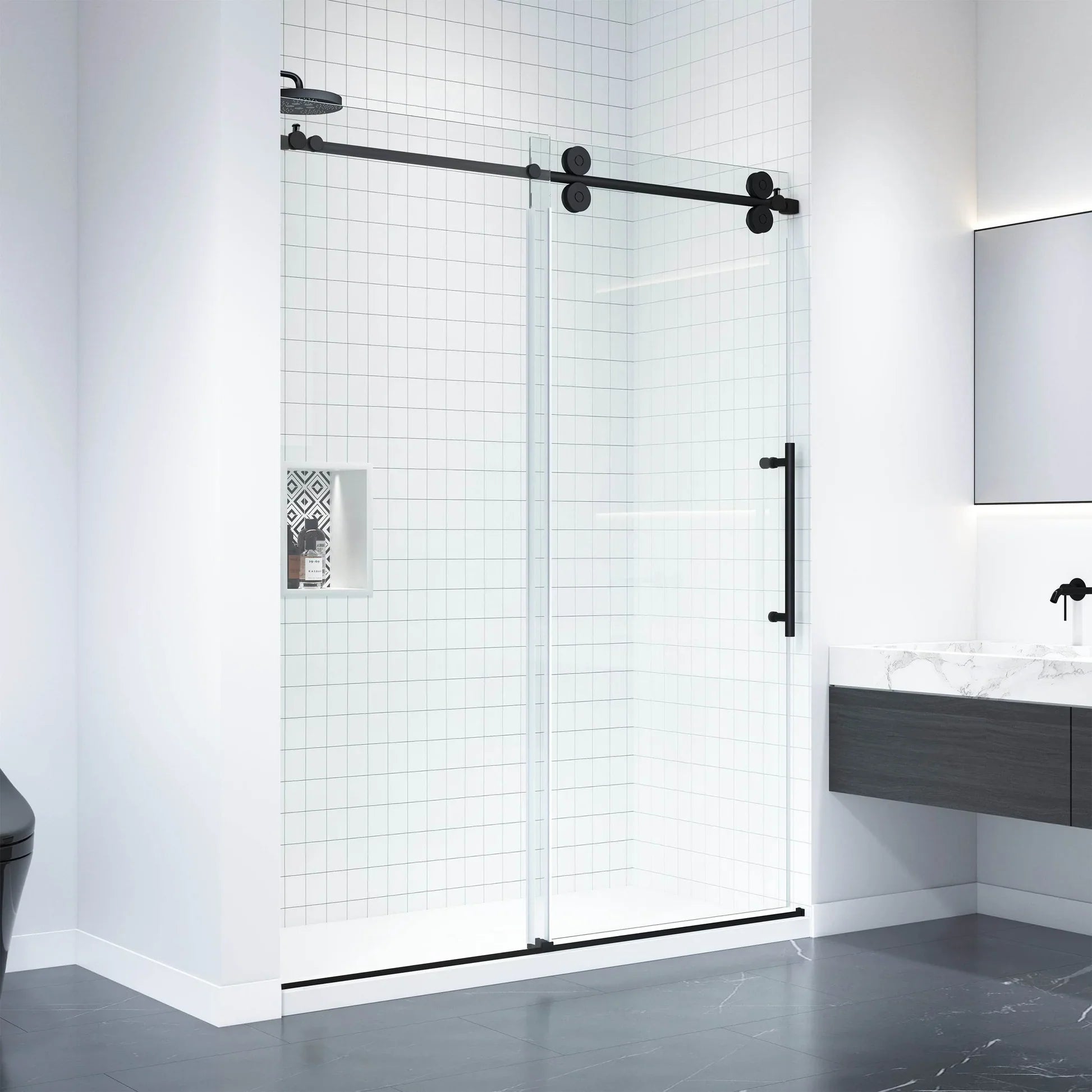 Apollo Frameless Double Roller Shower Door in Black