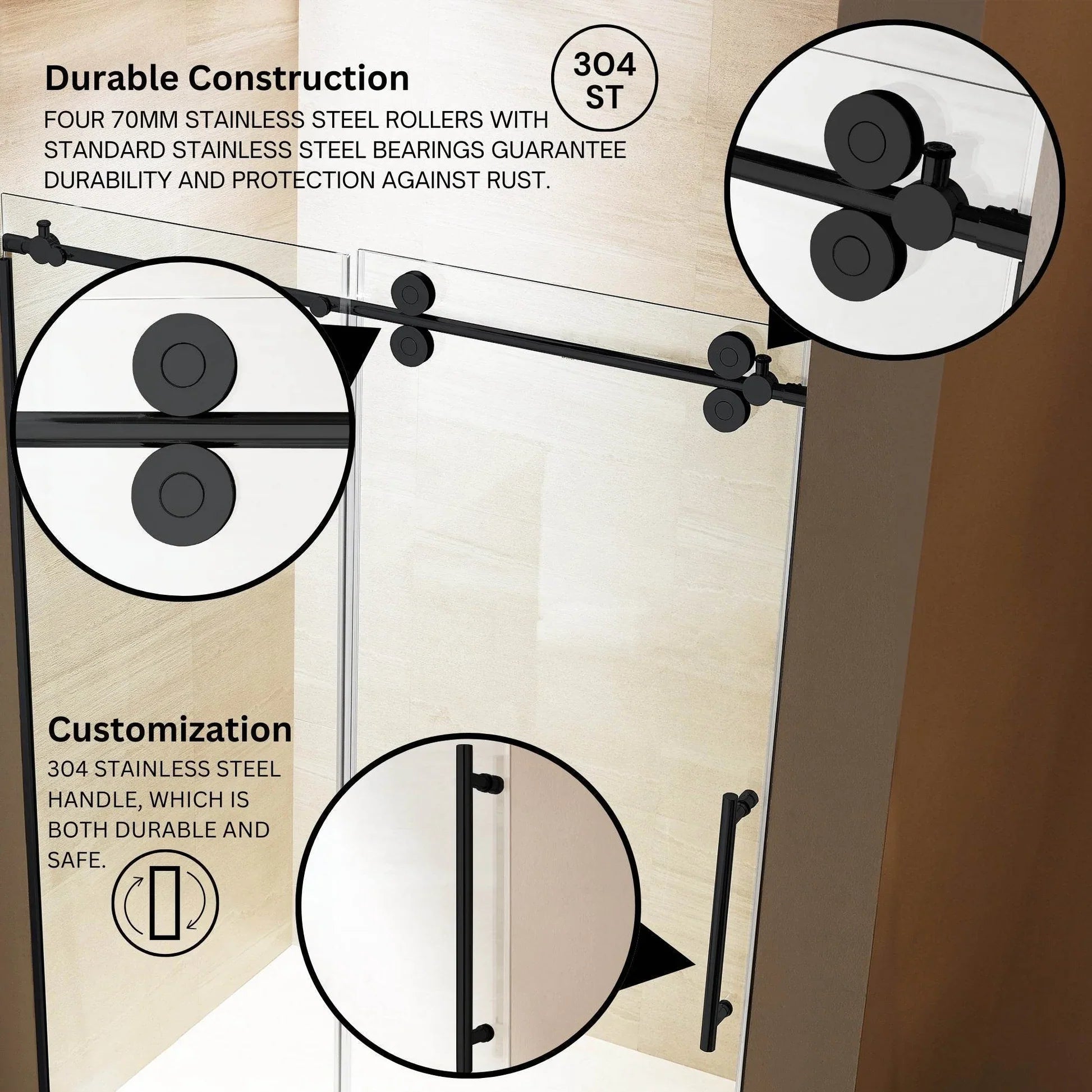 Apollo Frameless Double Roller Shower Door in Black