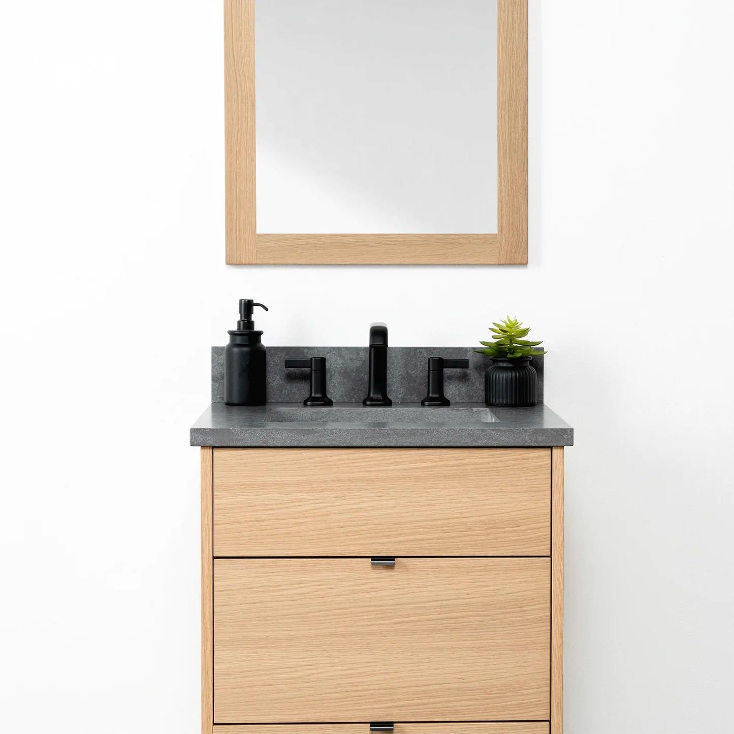 Natural White Oak Bathroom Vanity - All Drawers