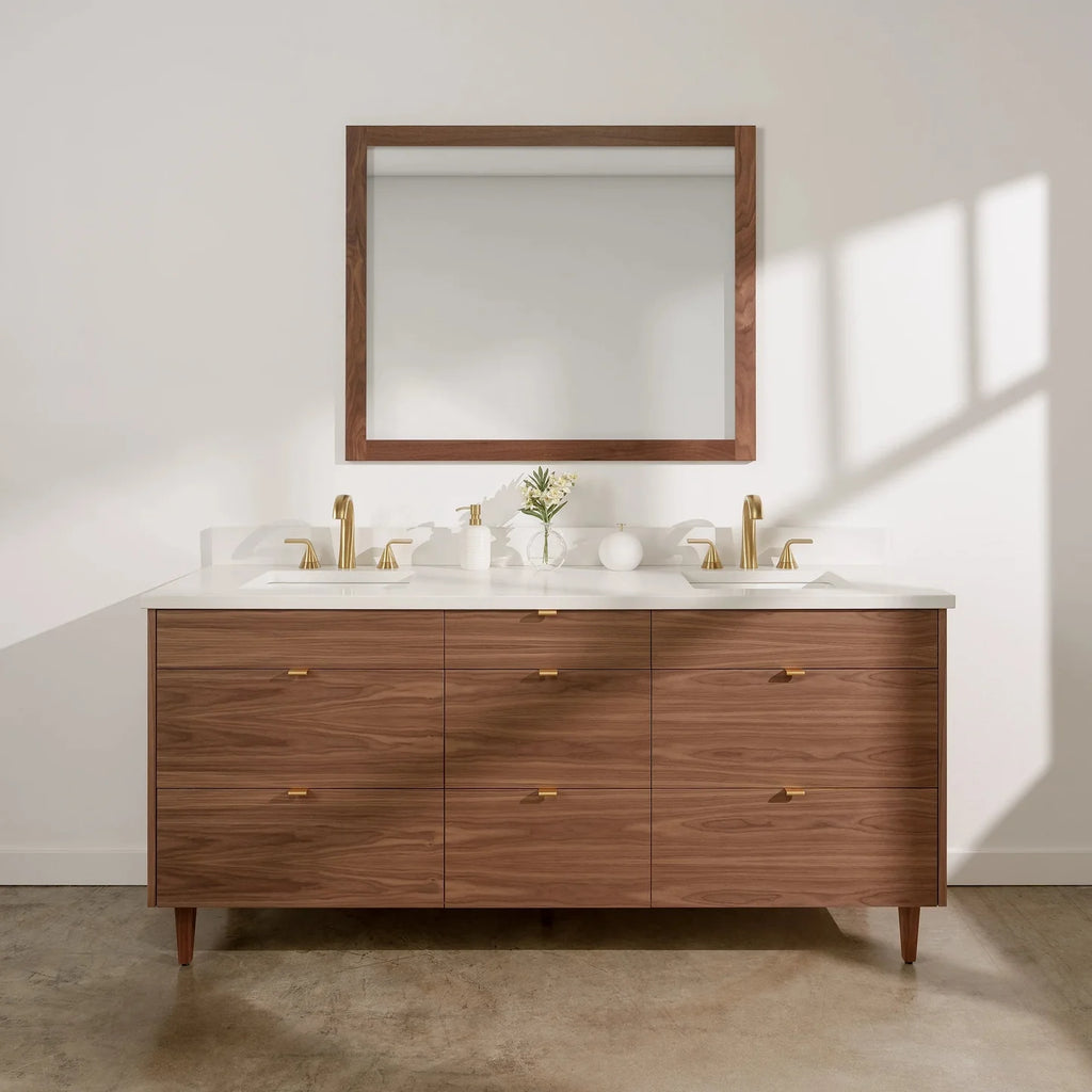 Stainless Slim 72" American Black Walnut Bathroom Vanity, Double Sink