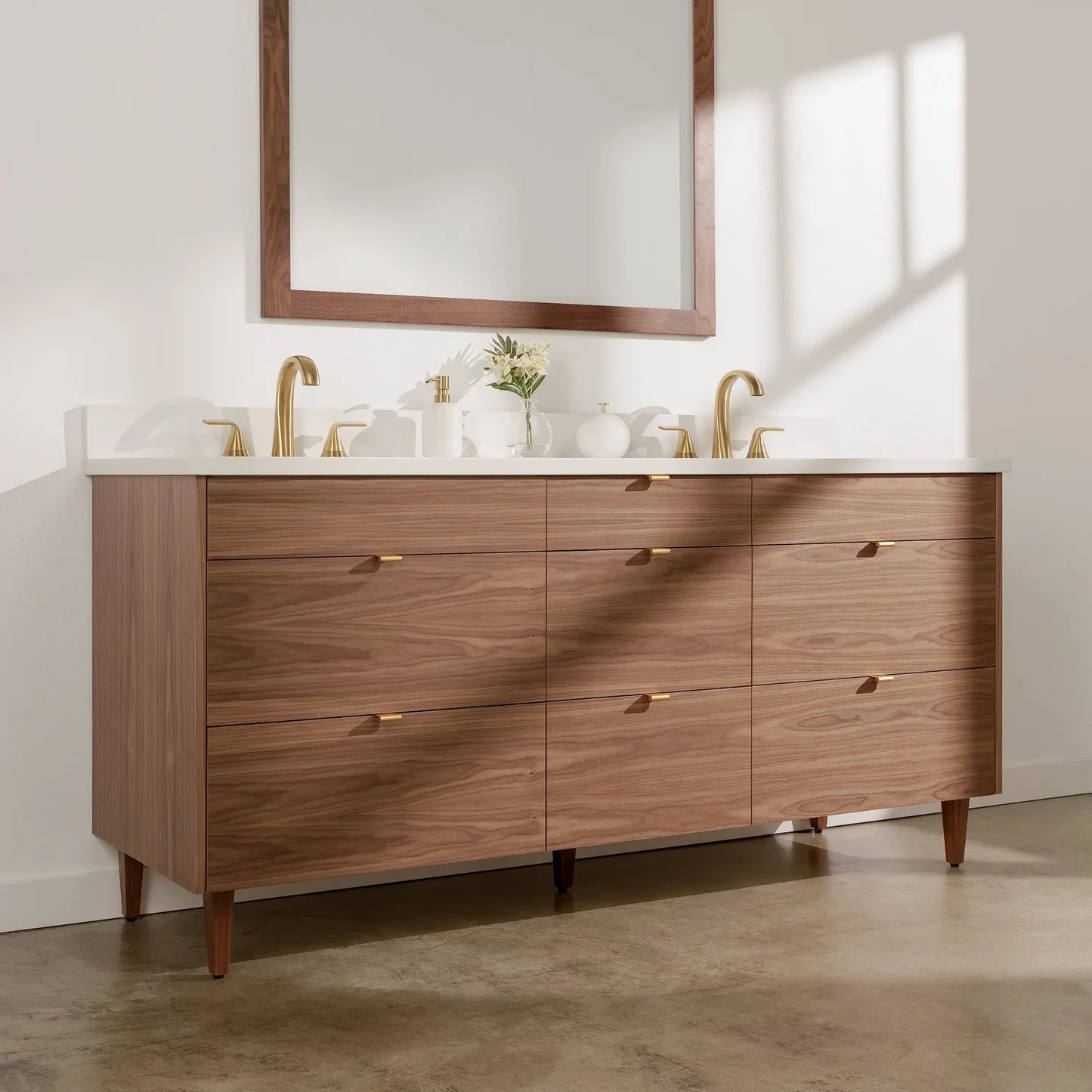 Stainless Slim 72" American Black Walnut Bathroom Vanity, Double Sink