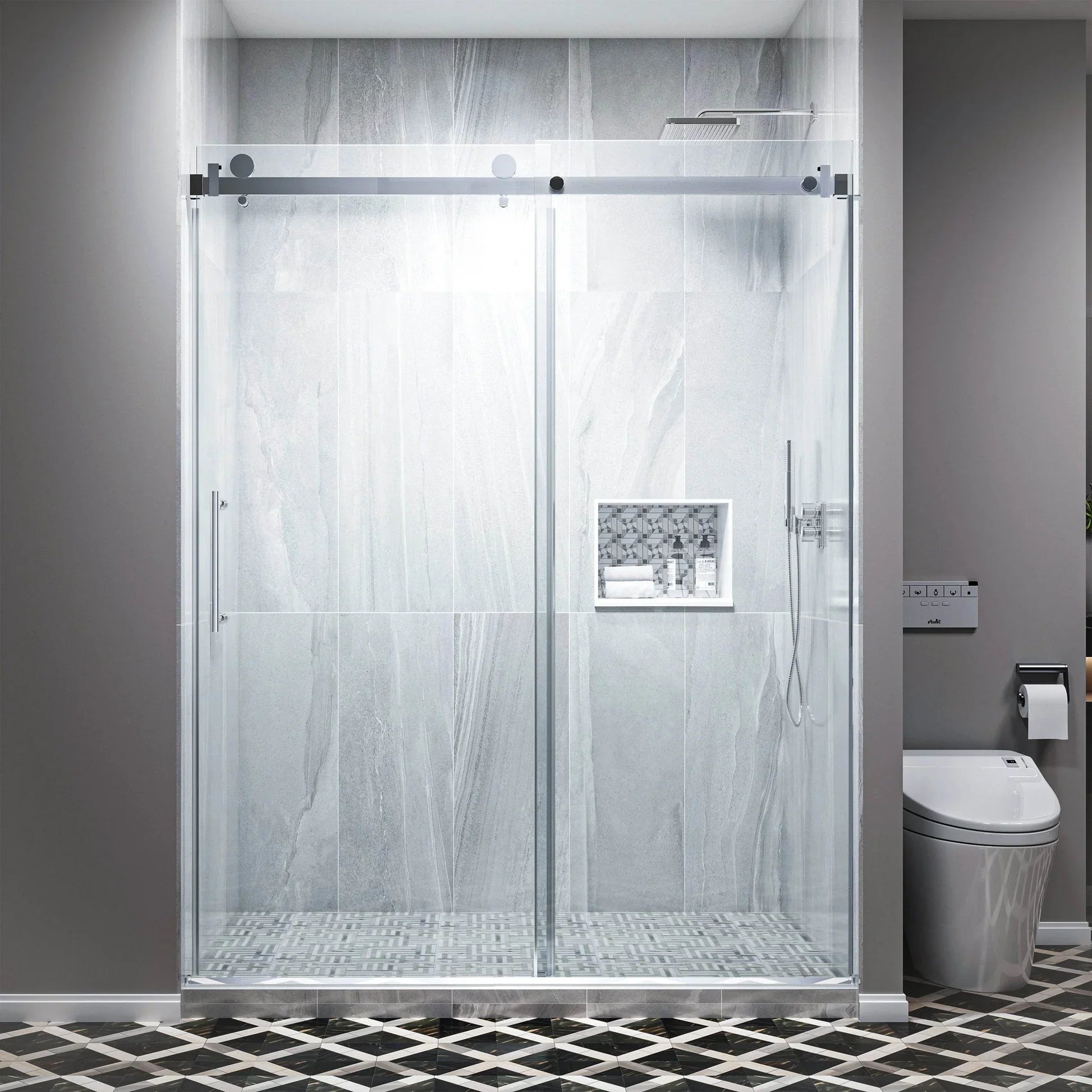 Single Semi-Frameless Shower Door with Clear Glass
