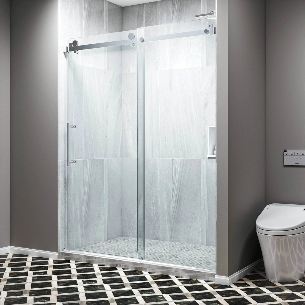 Single Semi-Frameless Shower Door with Clear Glass
