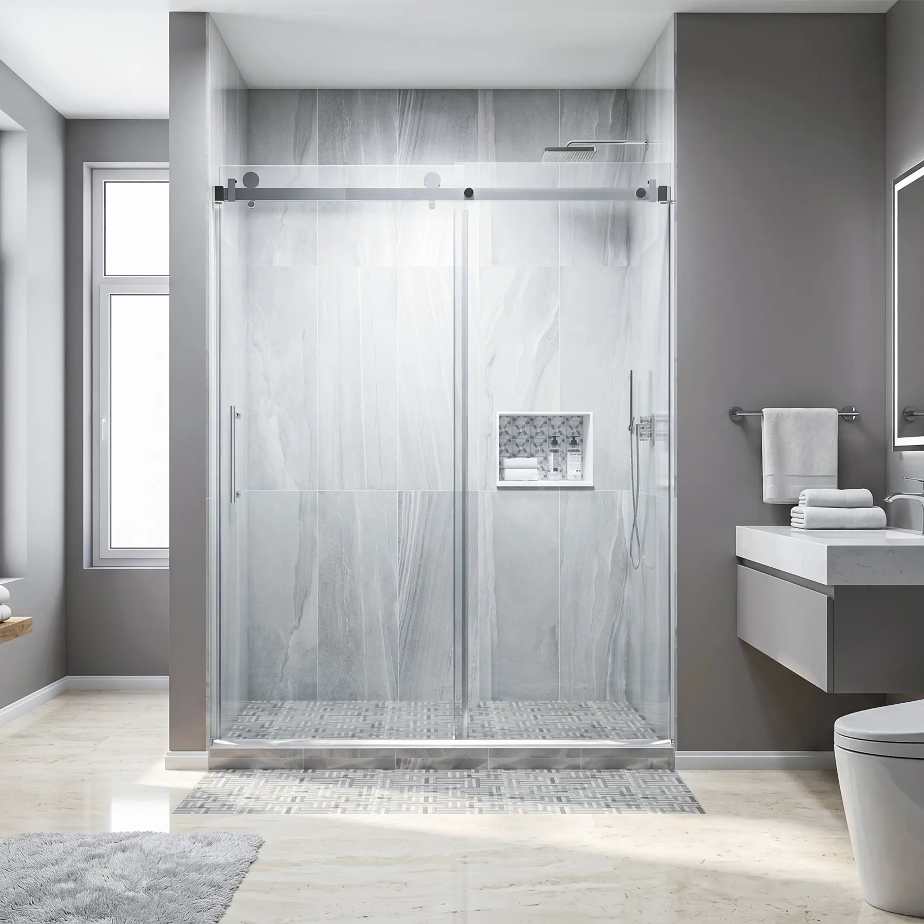 Single Semi-Frameless Shower Door with Clear Glass