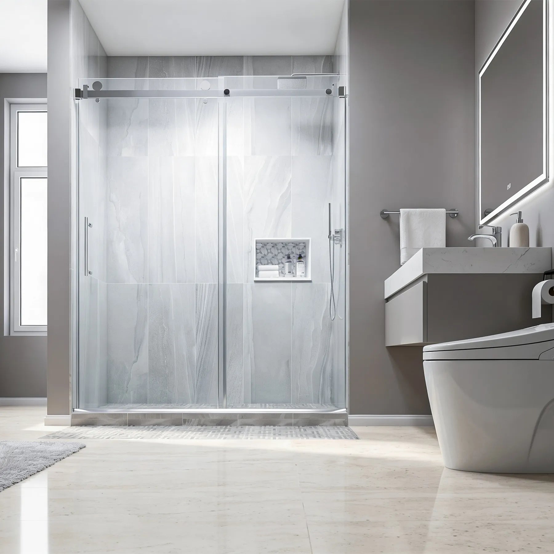 Single Semi-Frameless Shower Door with Clear Glass