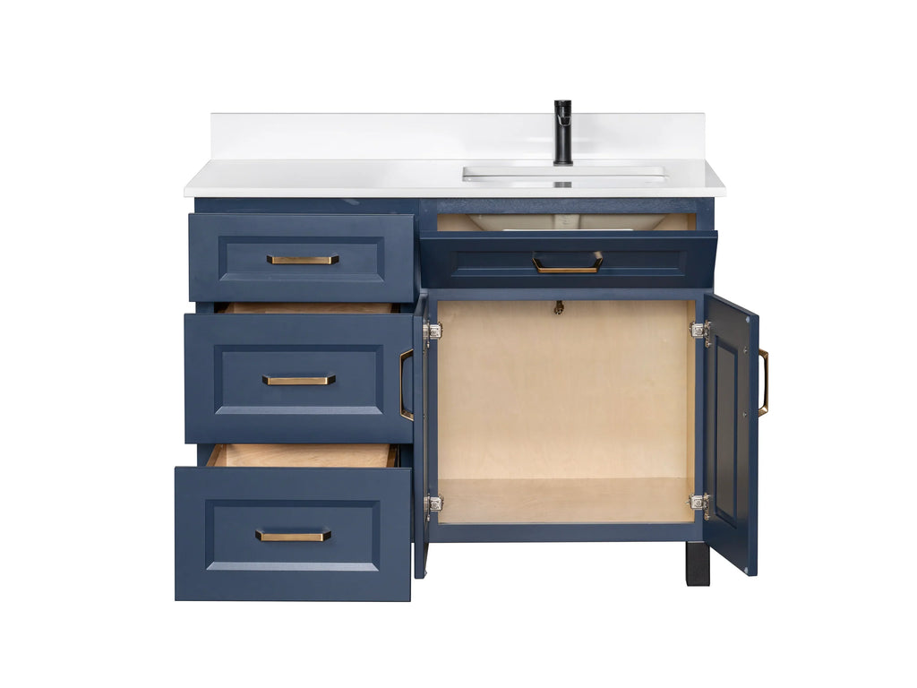 Offset Bathroom Vanity in Blue with Legs