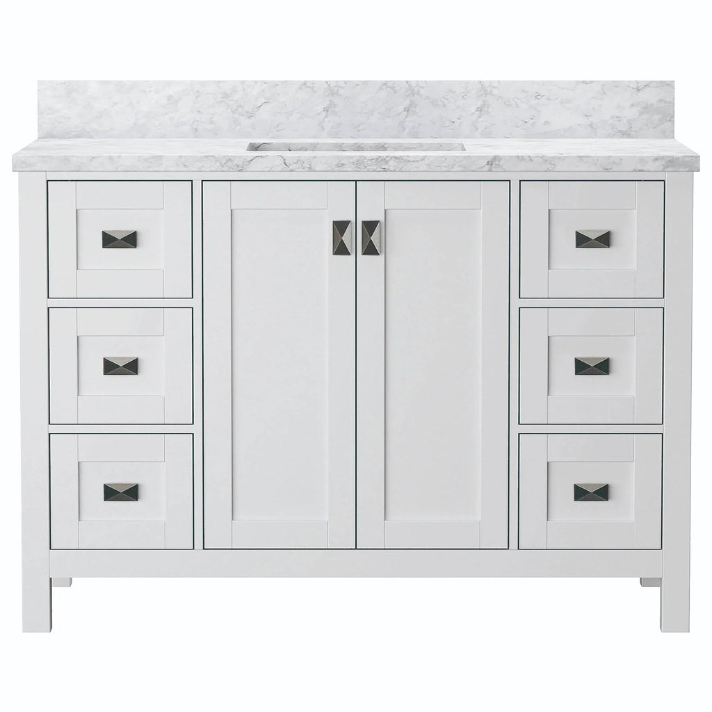 Bathroom Vanities and White Carrara Marble Vanity Top with Rectangular Undermount Bowls