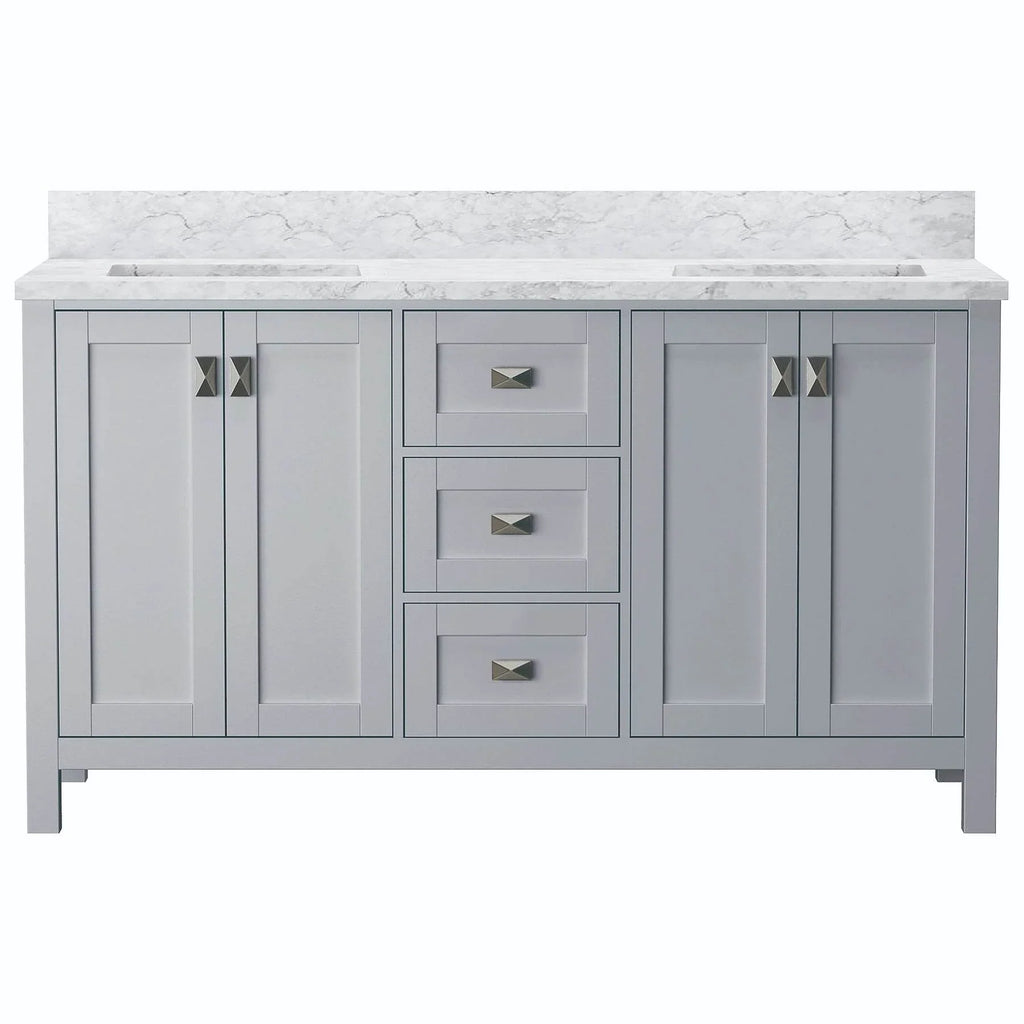 Bathroom Vanities and White Carrara Marble Vanity Top with Rectangular Undermount Bowls