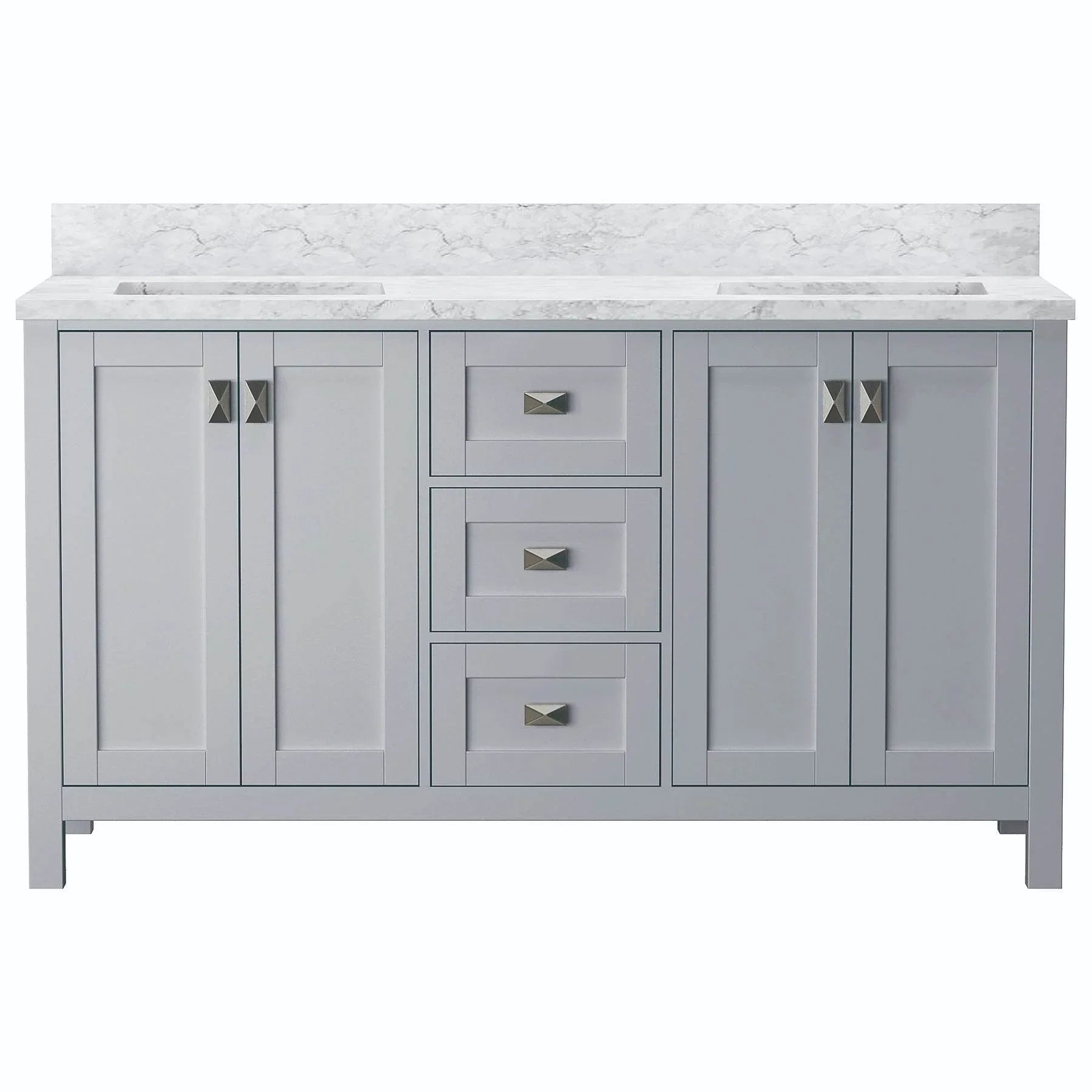 Bathroom Vanities and White Carrara Marble Vanity Top with Rectangular Undermount Bowls