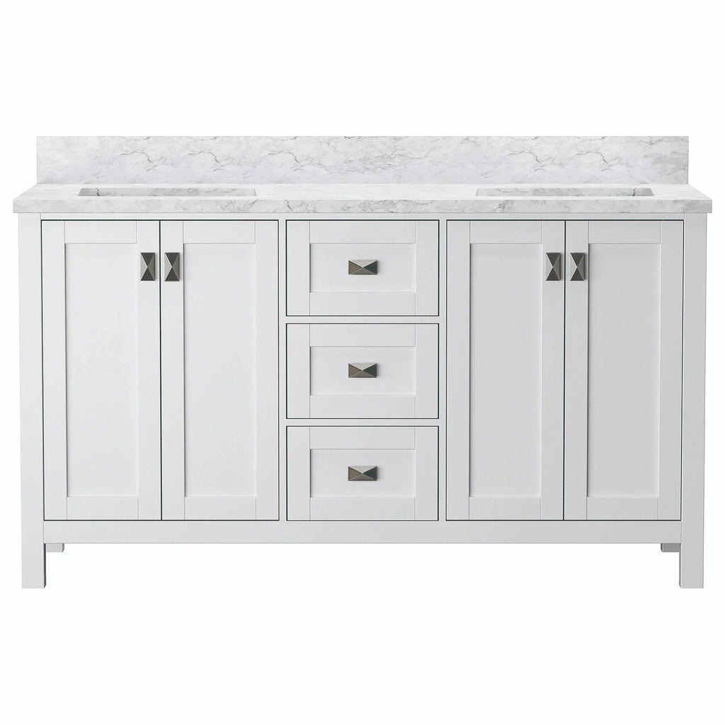 Bathroom Vanities and White Carrara Marble Vanity Top with Rectangular Undermount Bowls