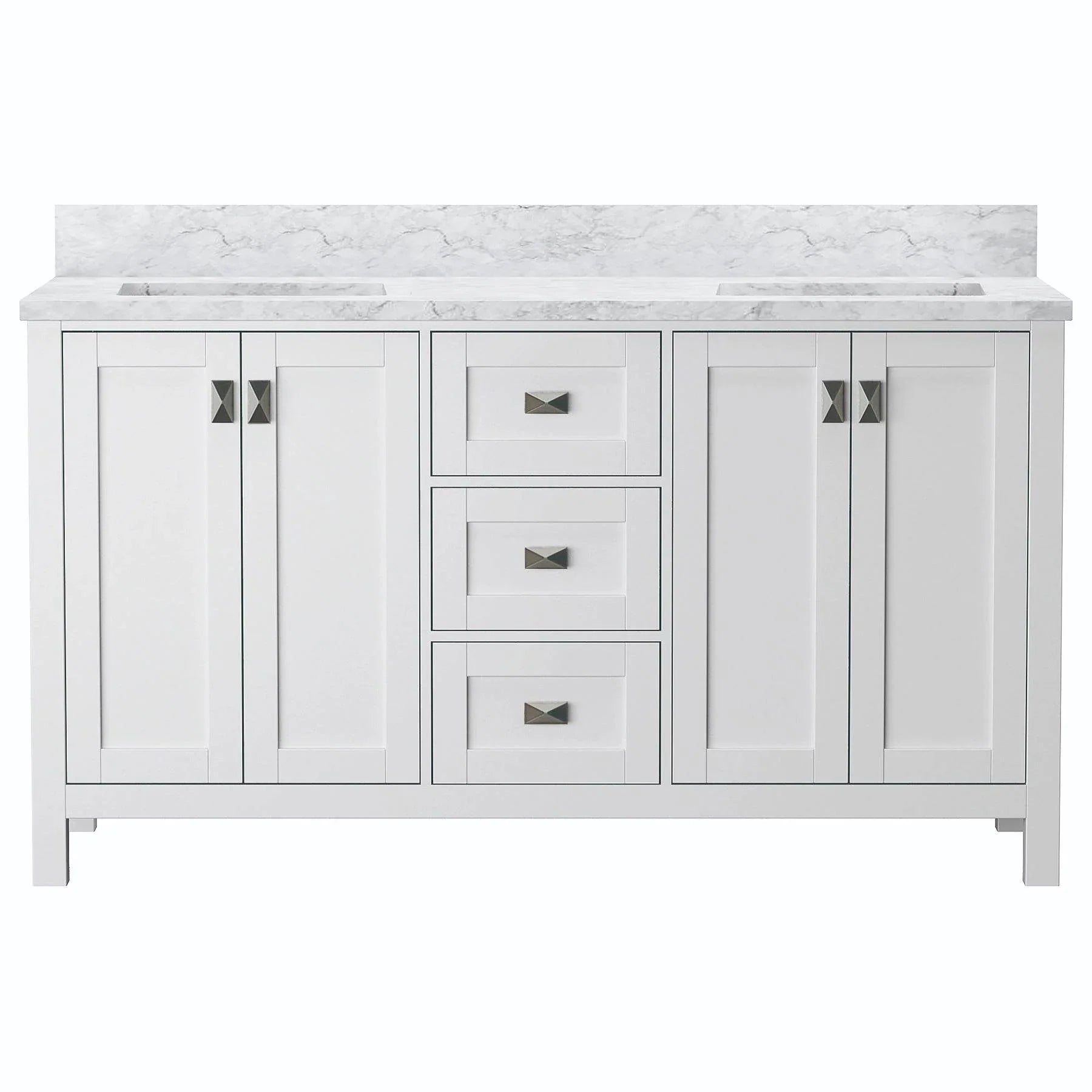 Bathroom Vanities and White Carrara Marble Vanity Top with Rectangular Undermount Bowls