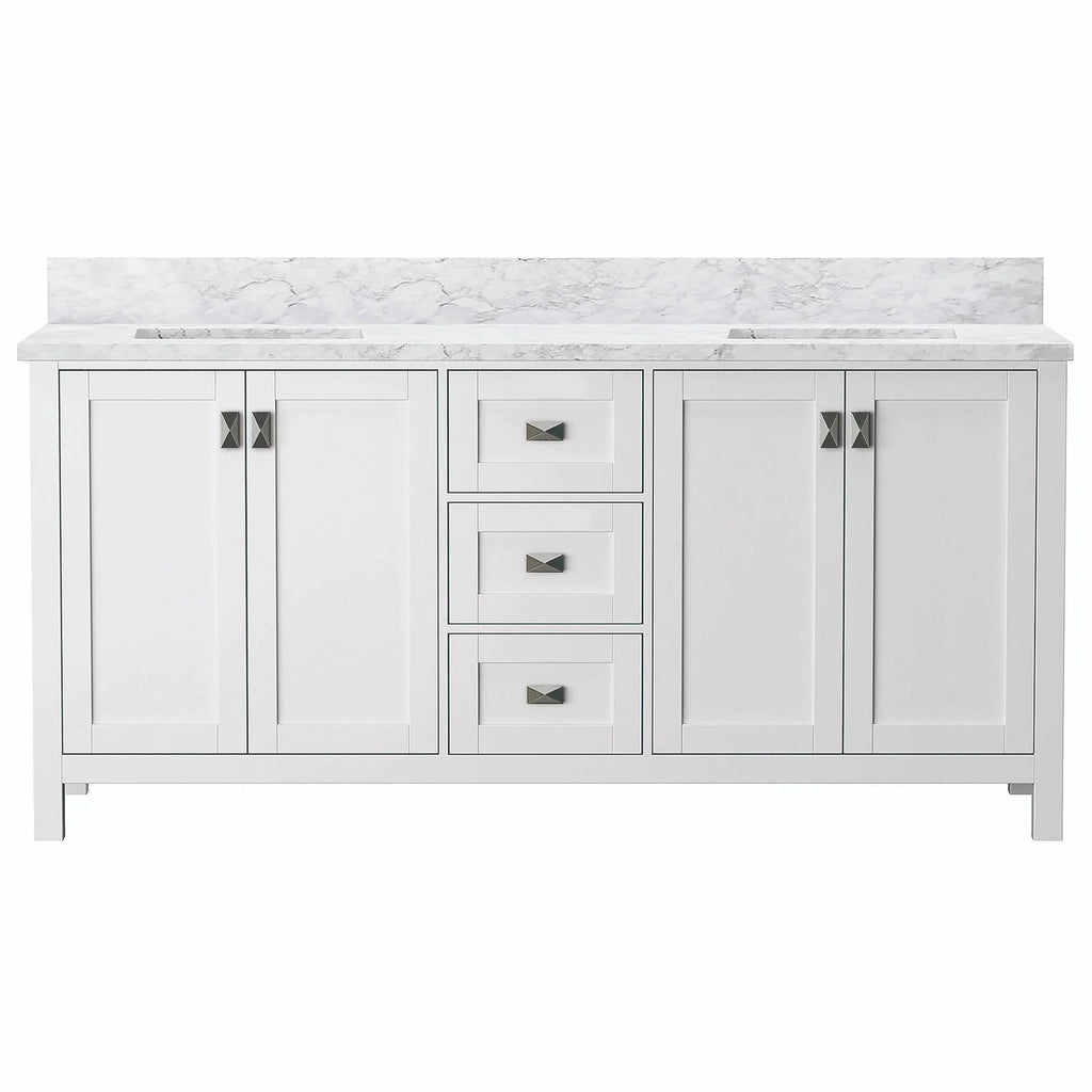 Bathroom Vanities and White Carrara Marble Vanity Top with Rectangular Undermount Bowls