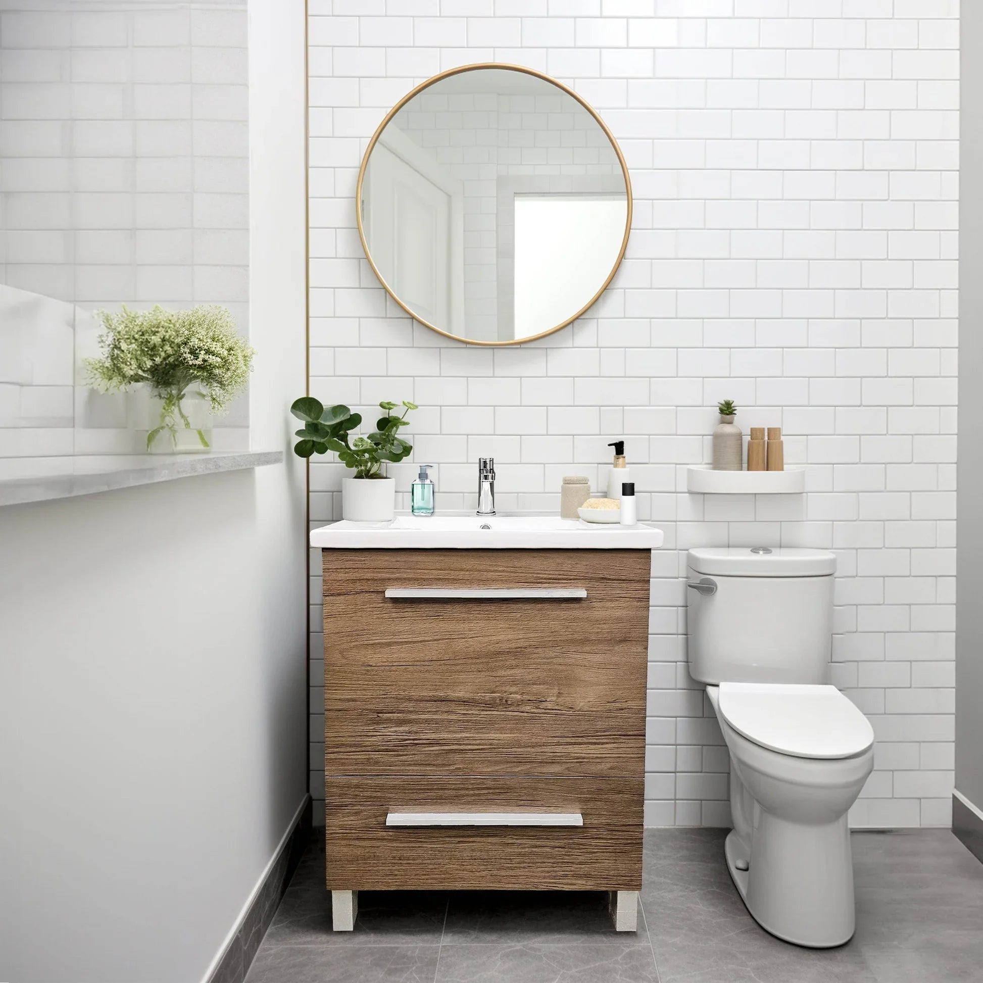 Vanity in Natural Woodgrain Finish with Ceramic Vanity Top