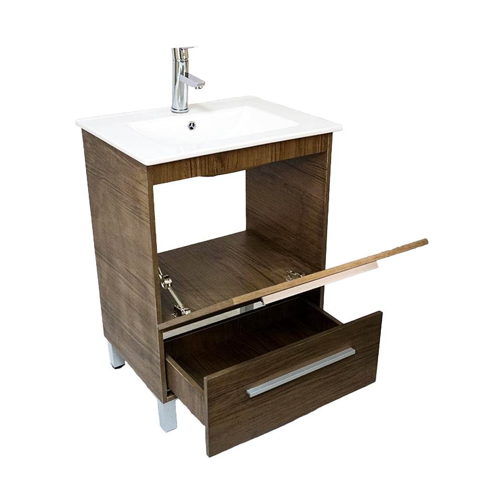 Vanity in Natural Woodgrain Finish with Ceramic Vanity Top