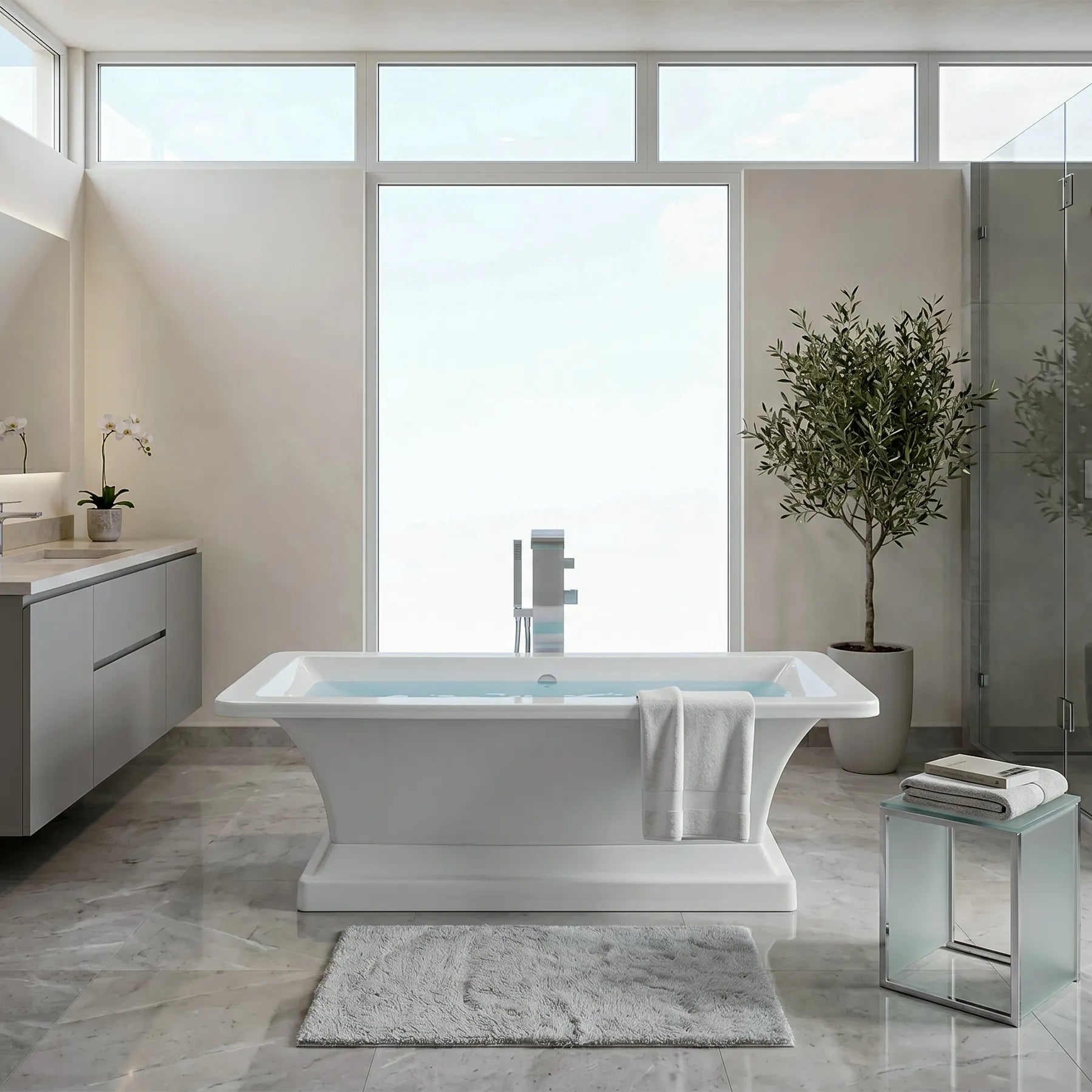 Acrylic Pedestal Freestanding Bathtub in White