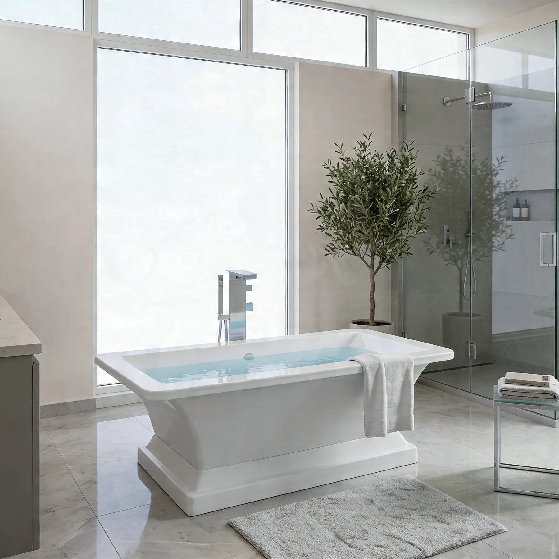 Acrylic Pedestal Freestanding Bathtub in White