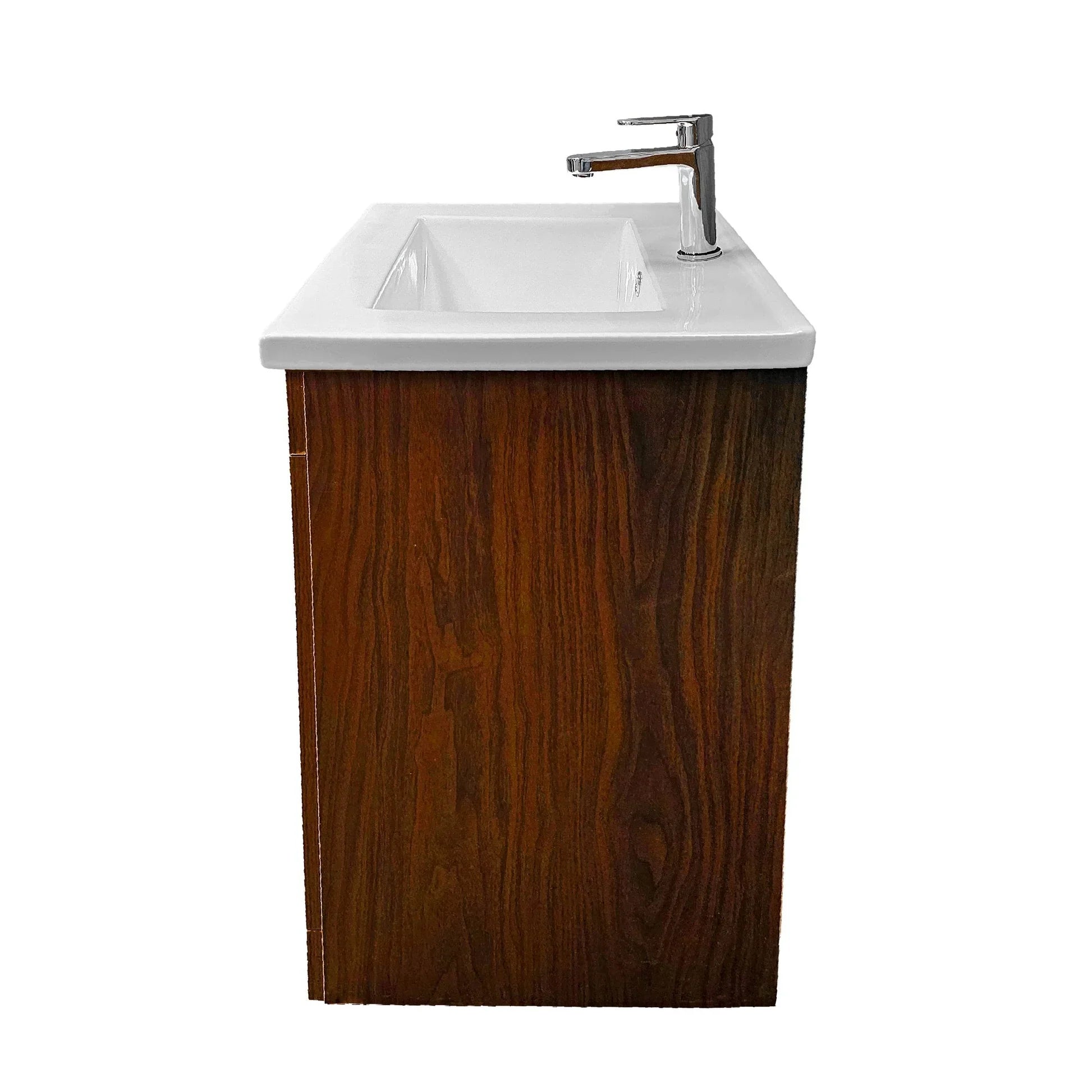 Vanity in Deep Peach Wood Finish with Ceramic Vanity Top