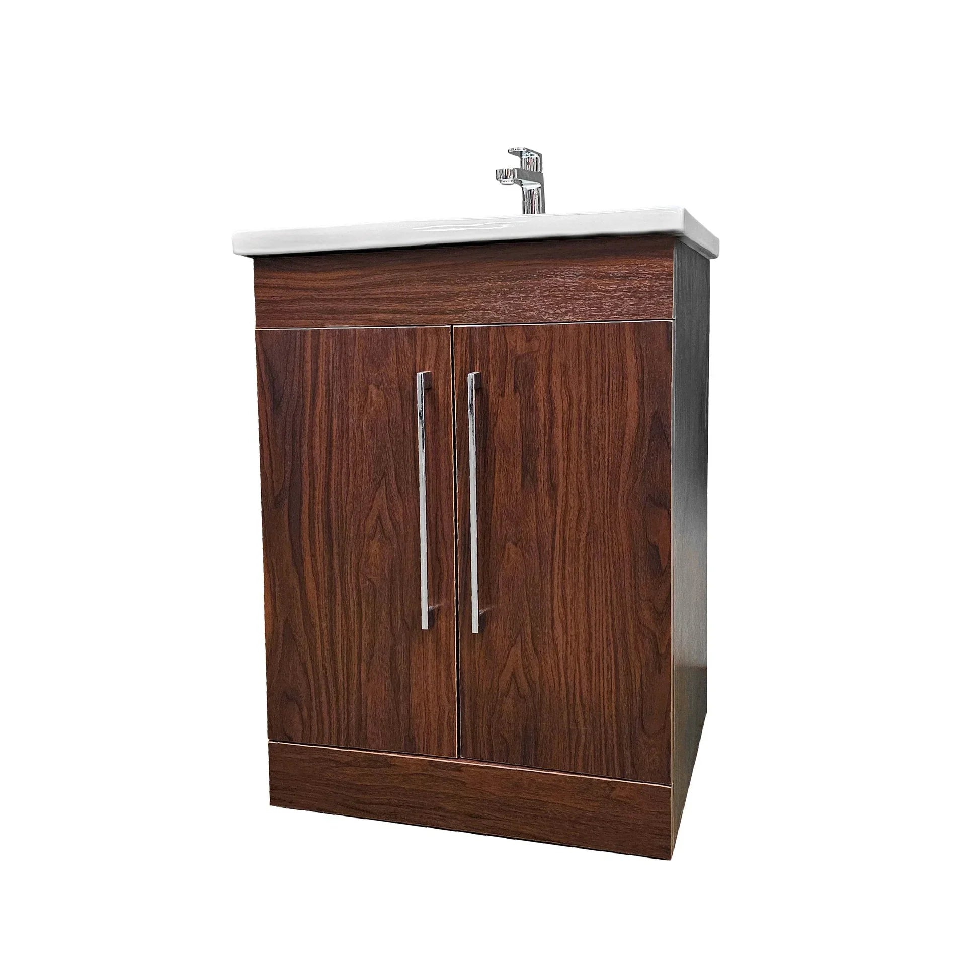 Vanity in Deep Peach Wood Finish with Ceramic Vanity Top