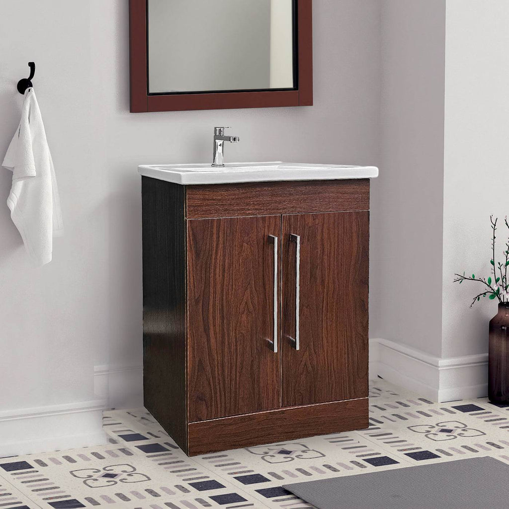 Vanity in Deep Peach Wood Finish with Ceramic Vanity Top