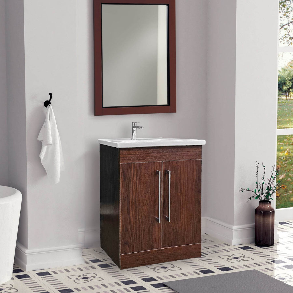 Vanity in Deep Peach Wood Finish with Ceramic Vanity Top