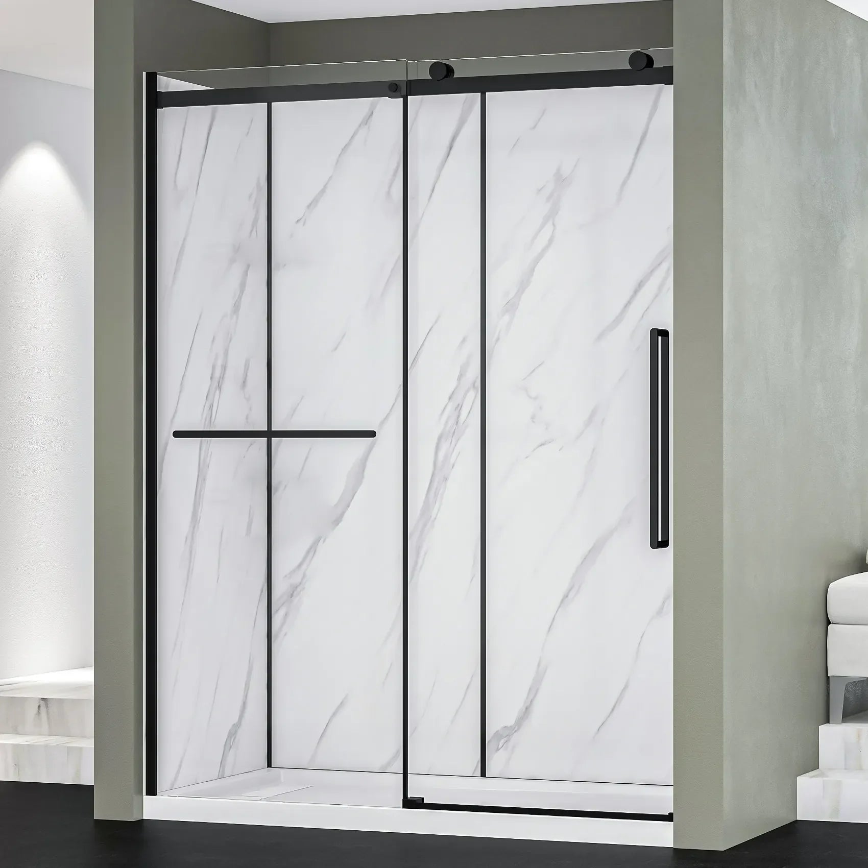 Alexandria Alcove Rectangular Black Shower Kit