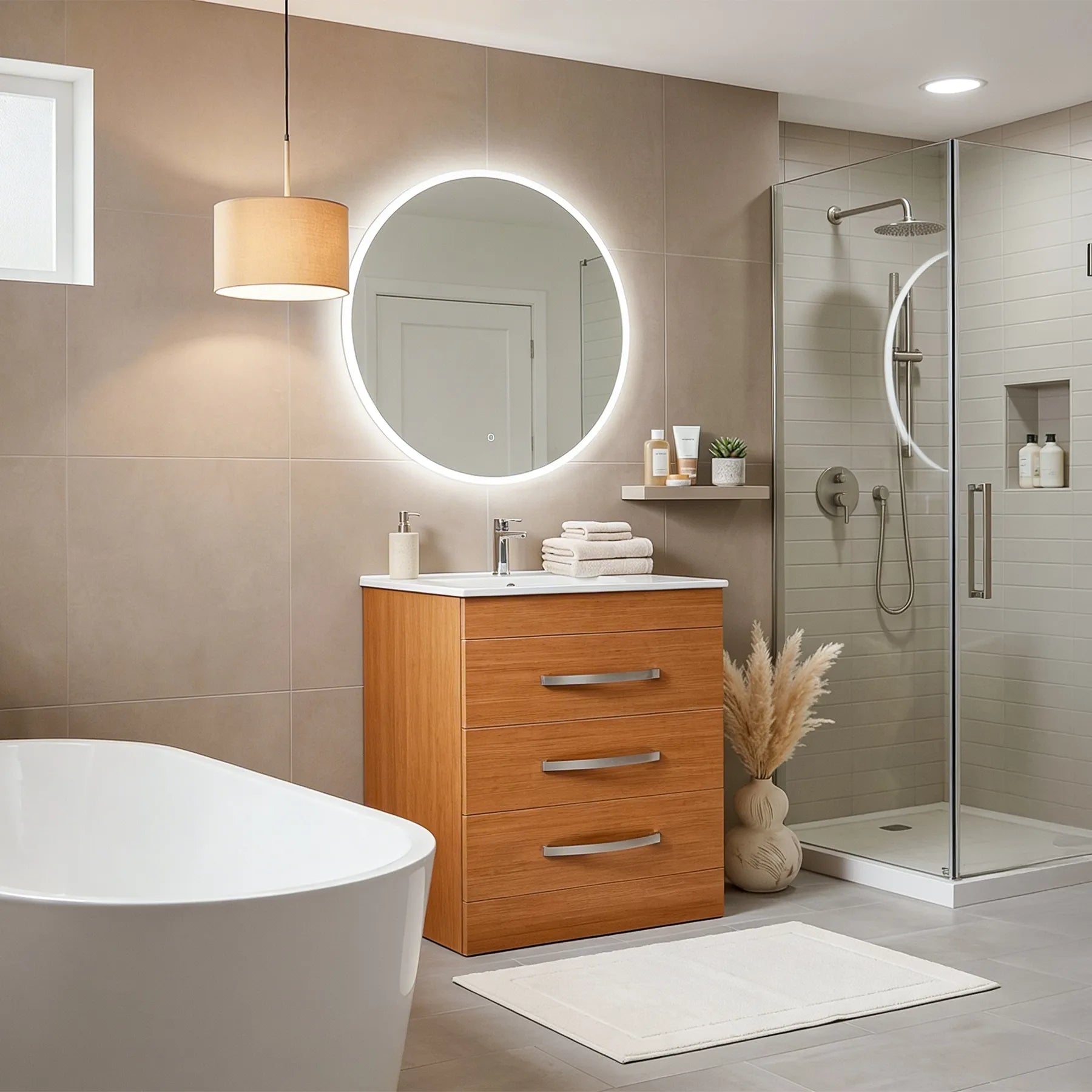 Geneva Vanity In Light Walnut With Ceramic Top
