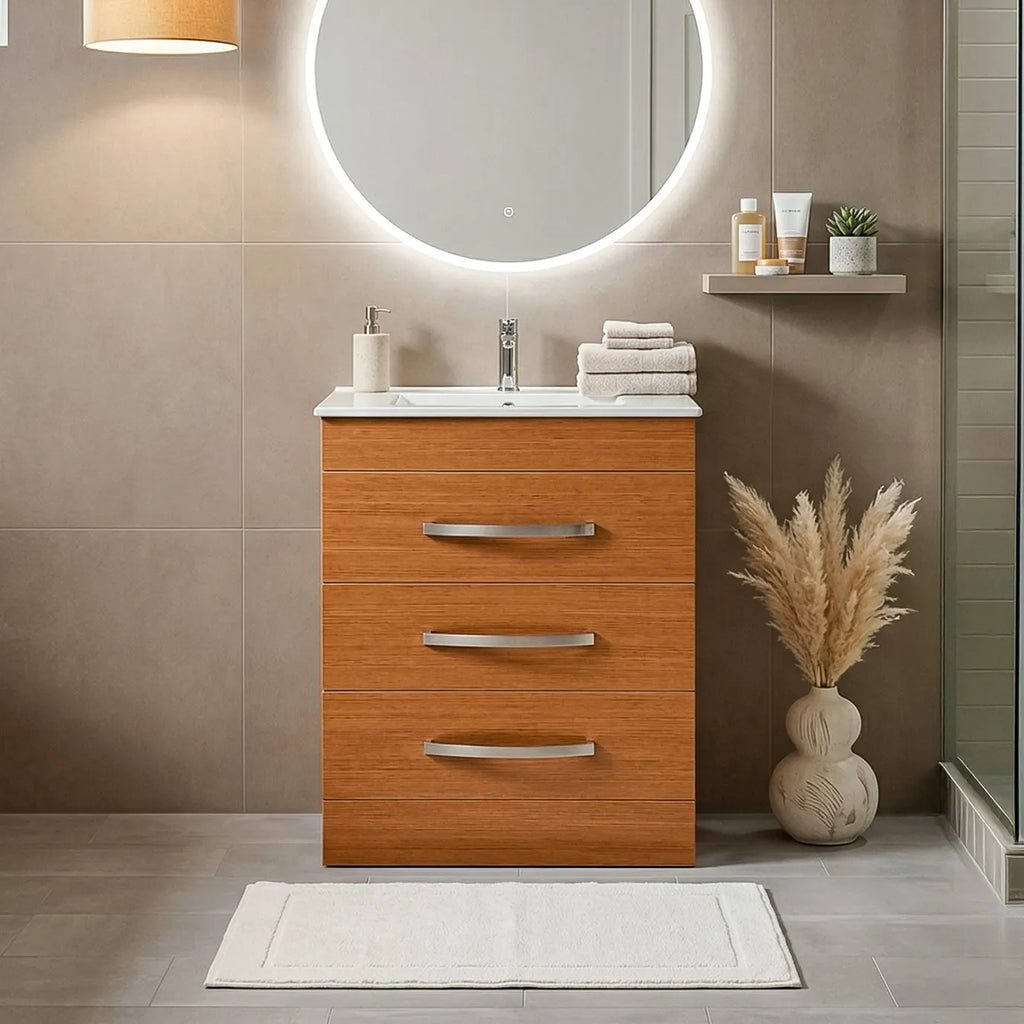 Geneva Vanity In Light Walnut With Ceramic Top