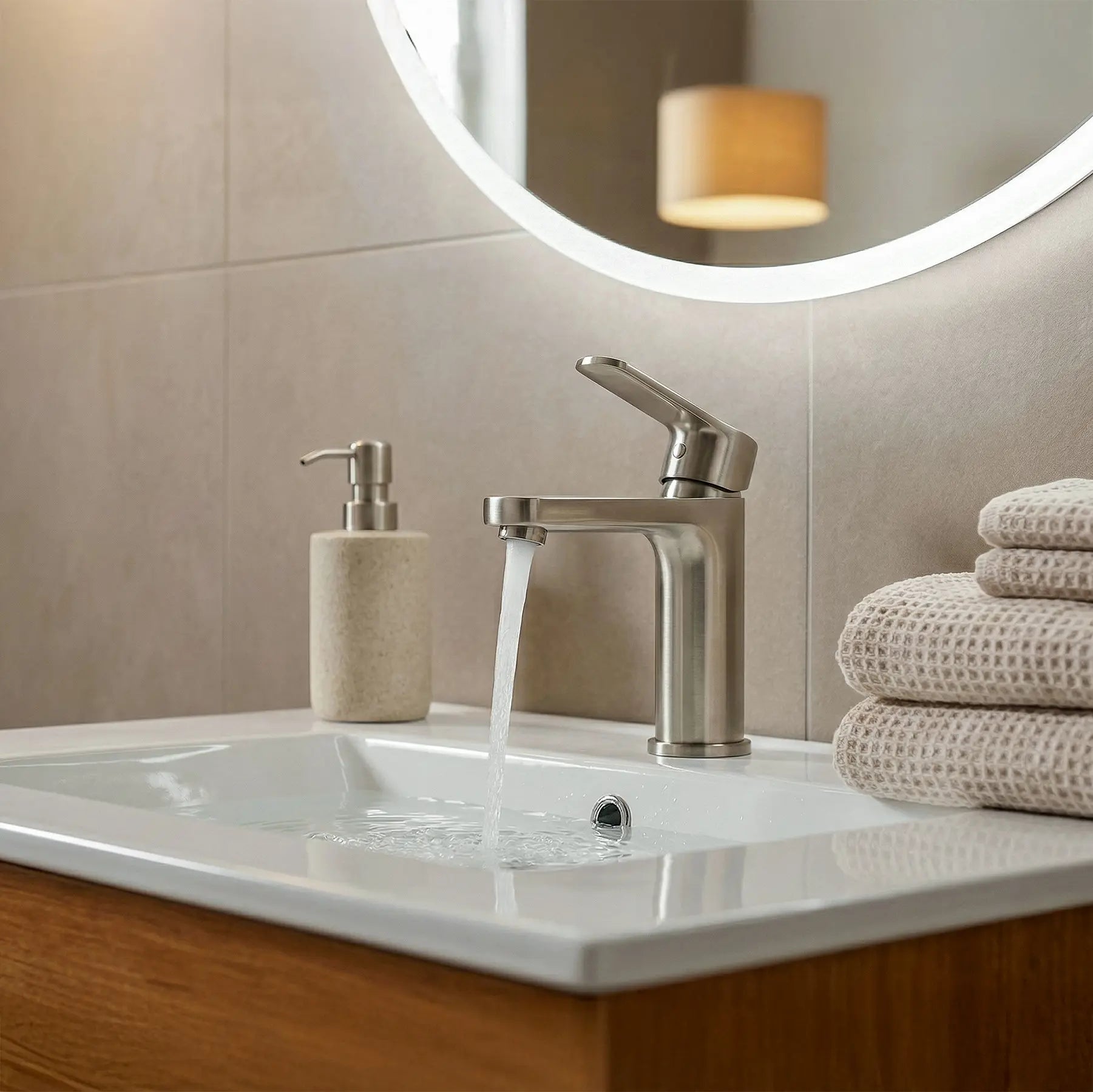 Geneva Vanity In Light Walnut With Ceramic Top