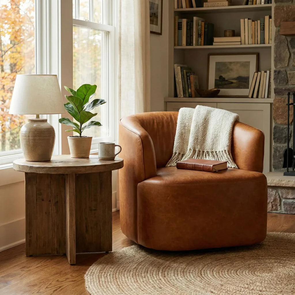 Genuine Leather Swivel Chair - Buffalo