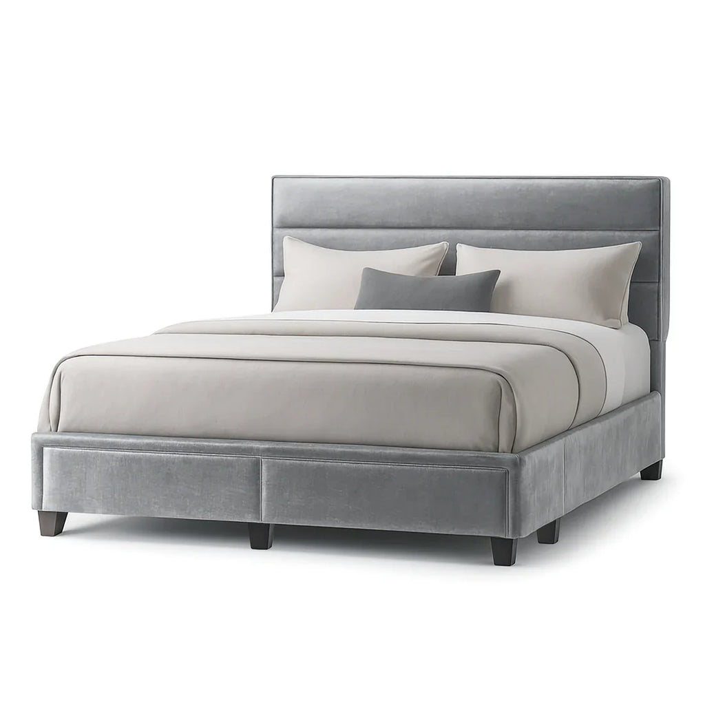 Silver Gray Queen Bed Captain’s Bed with Two Storage Drawers