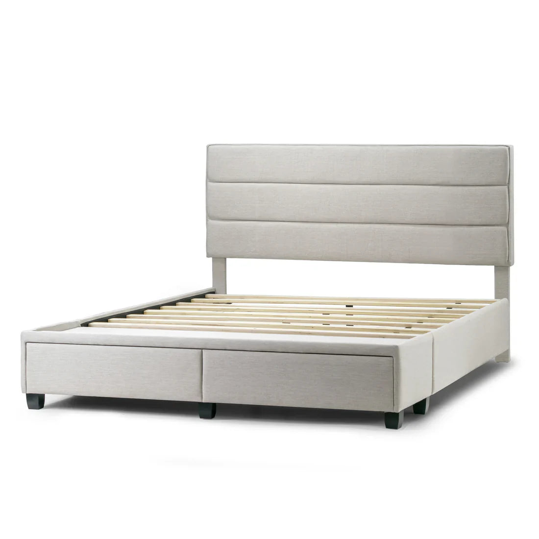 Beige Fabric King Bed Captain’s Bed with Two Storage Drawer