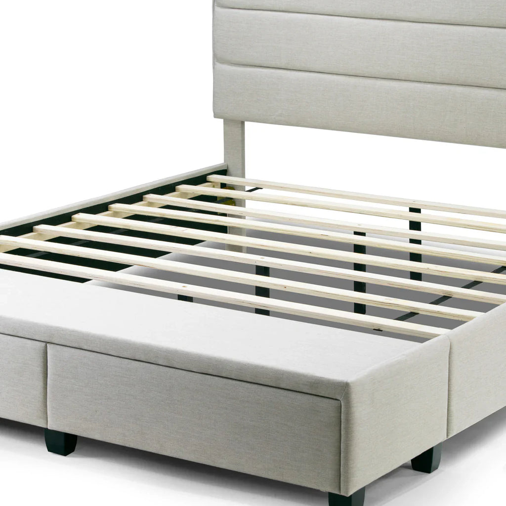 Beige Fabric King Bed Captain’s Bed with Two Storage Drawer