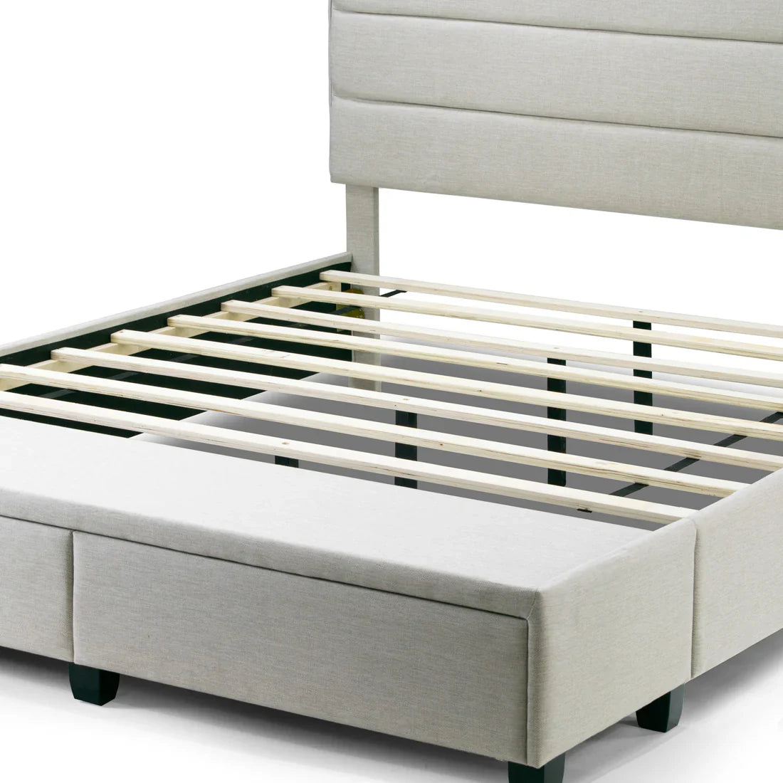 Beige Fabric King Bed Captain’s Bed with Two Storage Drawer