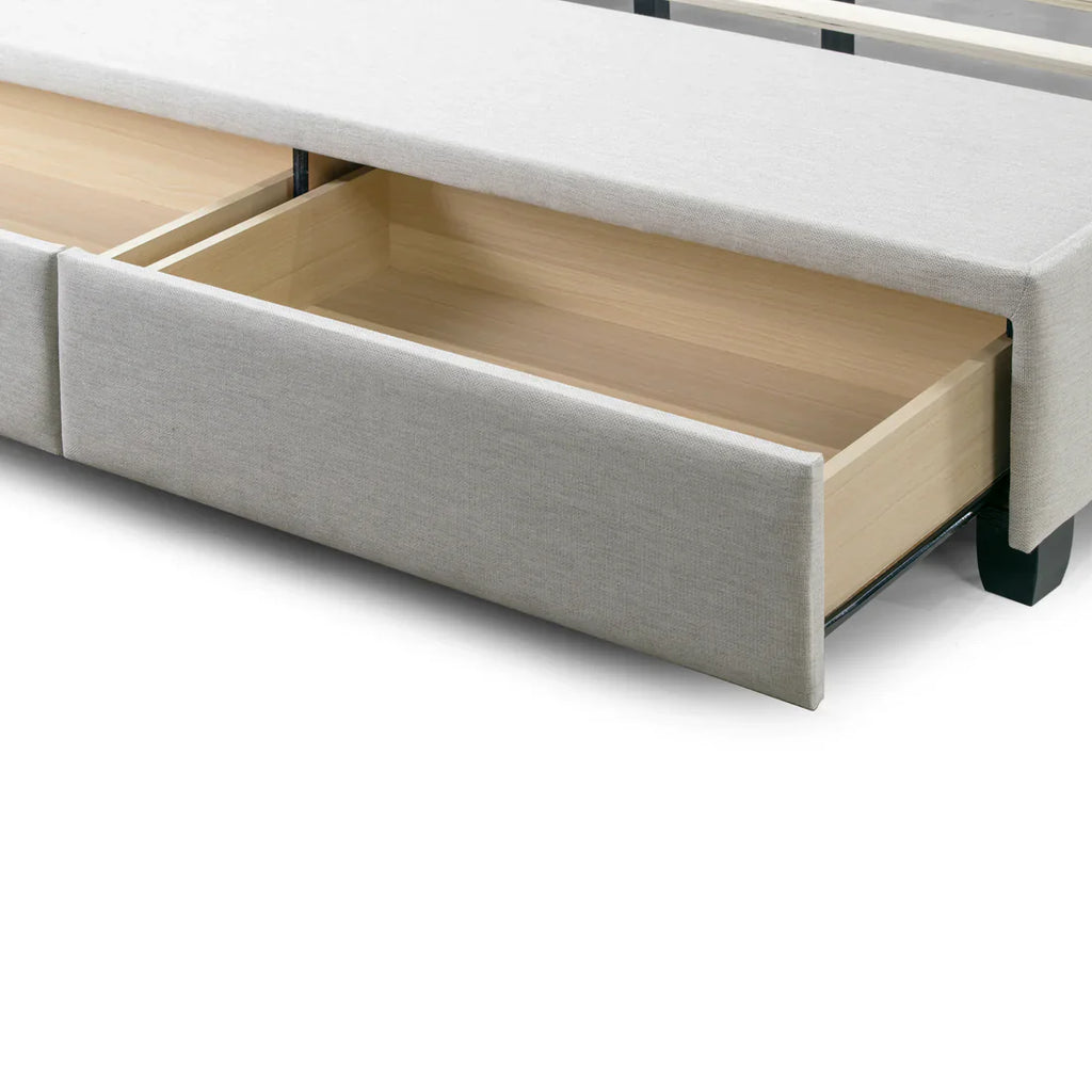 Beige Fabric King Bed Captain’s Bed with Two Storage Drawer