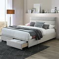 Beige Fabric King Bed Captain’s Bed with Two Storage Drawer